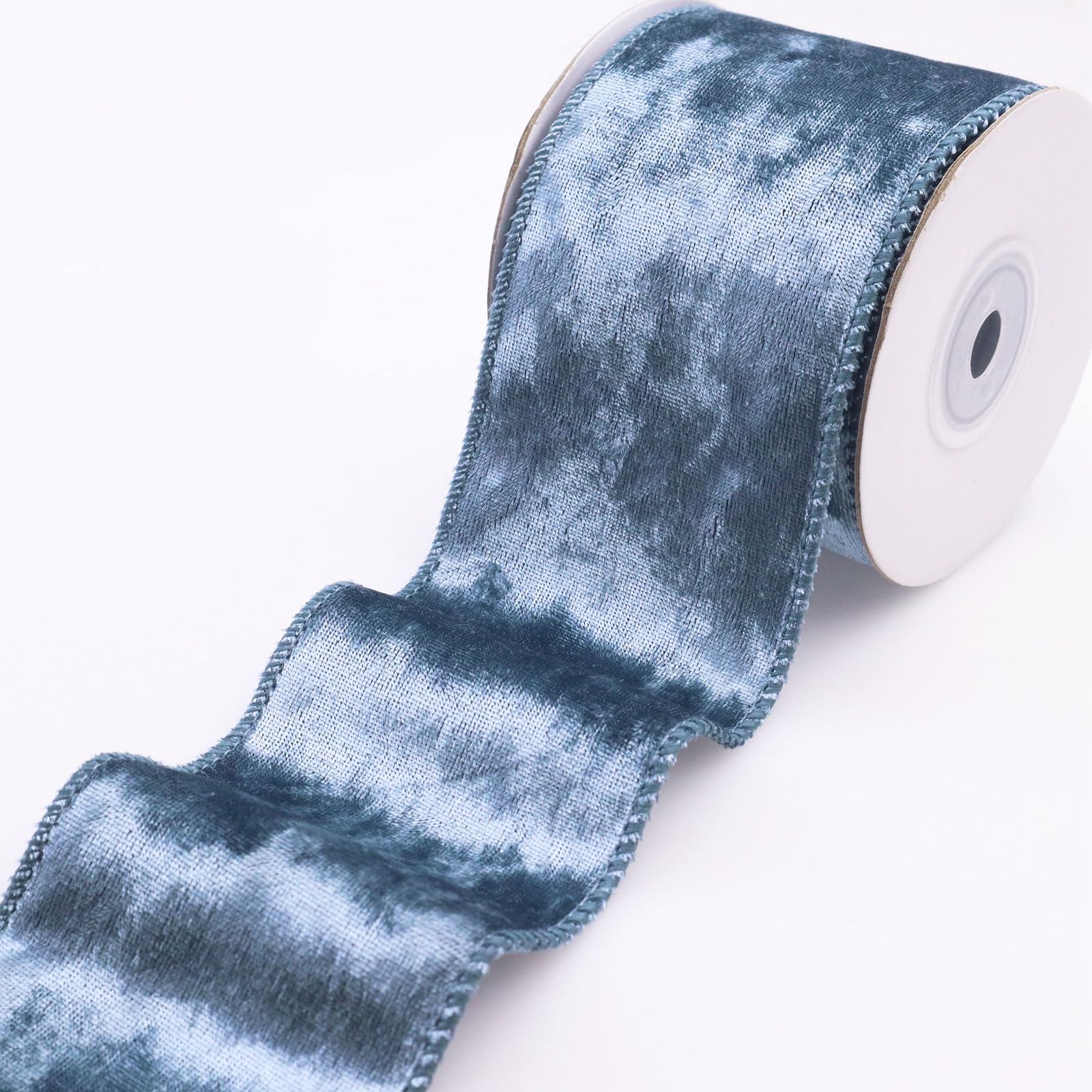 Dusty Blue Velvet Ribbon Velvet Wired Ribbon 2.5Inch Wide Fabric Ribbon Trim Single Face Spool Satin Velvet Ribbons for Gift Wrapping Bow Making Christmas Decoration(5Yards)