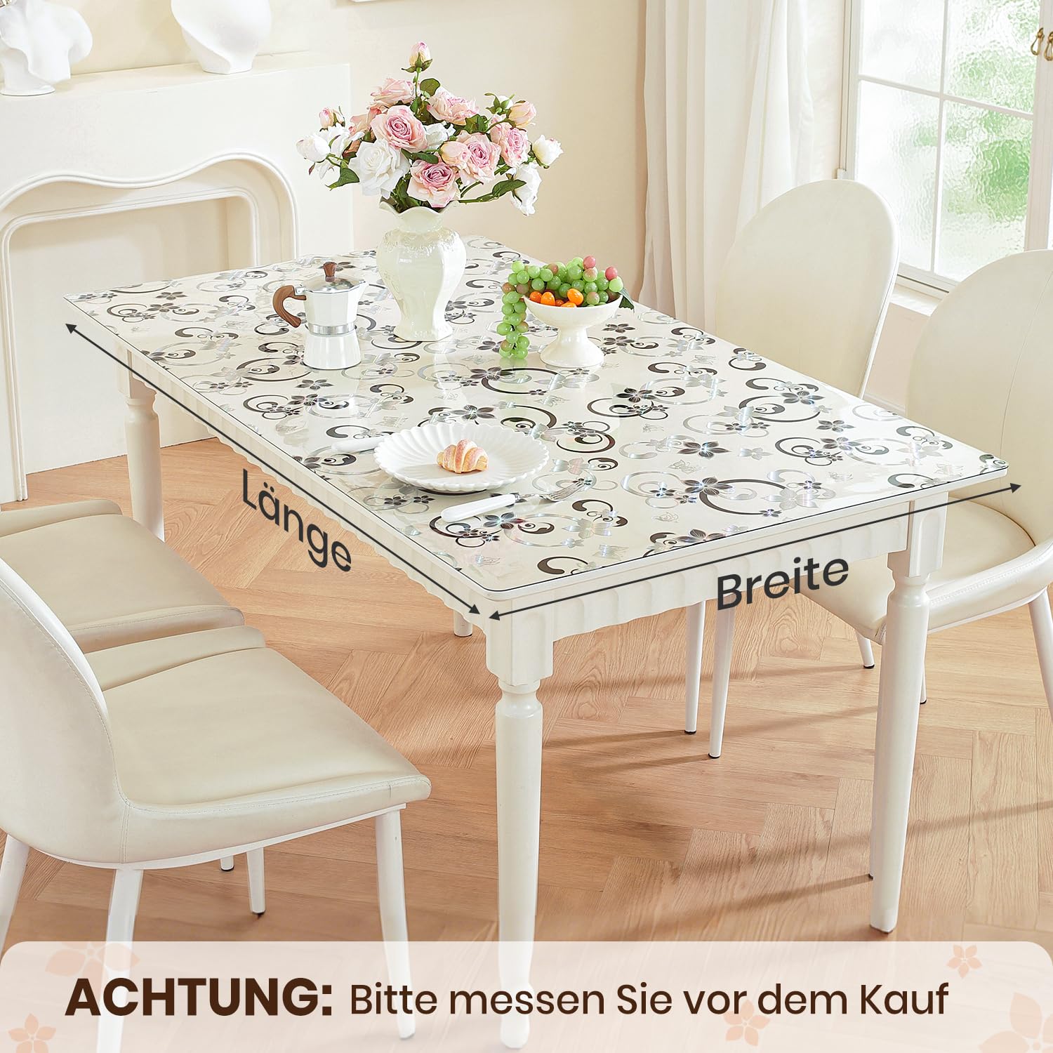 OstepDecor Nappe Transparente Épaisse 2mm, 60 x 110cm, Protection Table Antitâche et Imperméable, Lavable et Résistante, à Décoration Florale