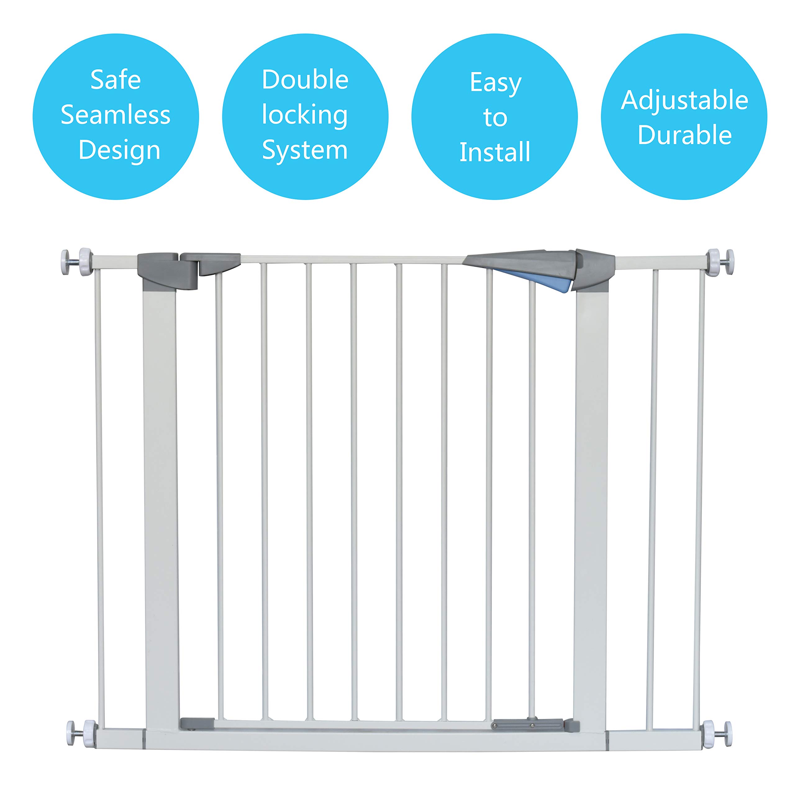 keny Walk Thru Baby Gate, AutoClose Safety Pet Gate Metal Expandable Dog Gate with Pressure