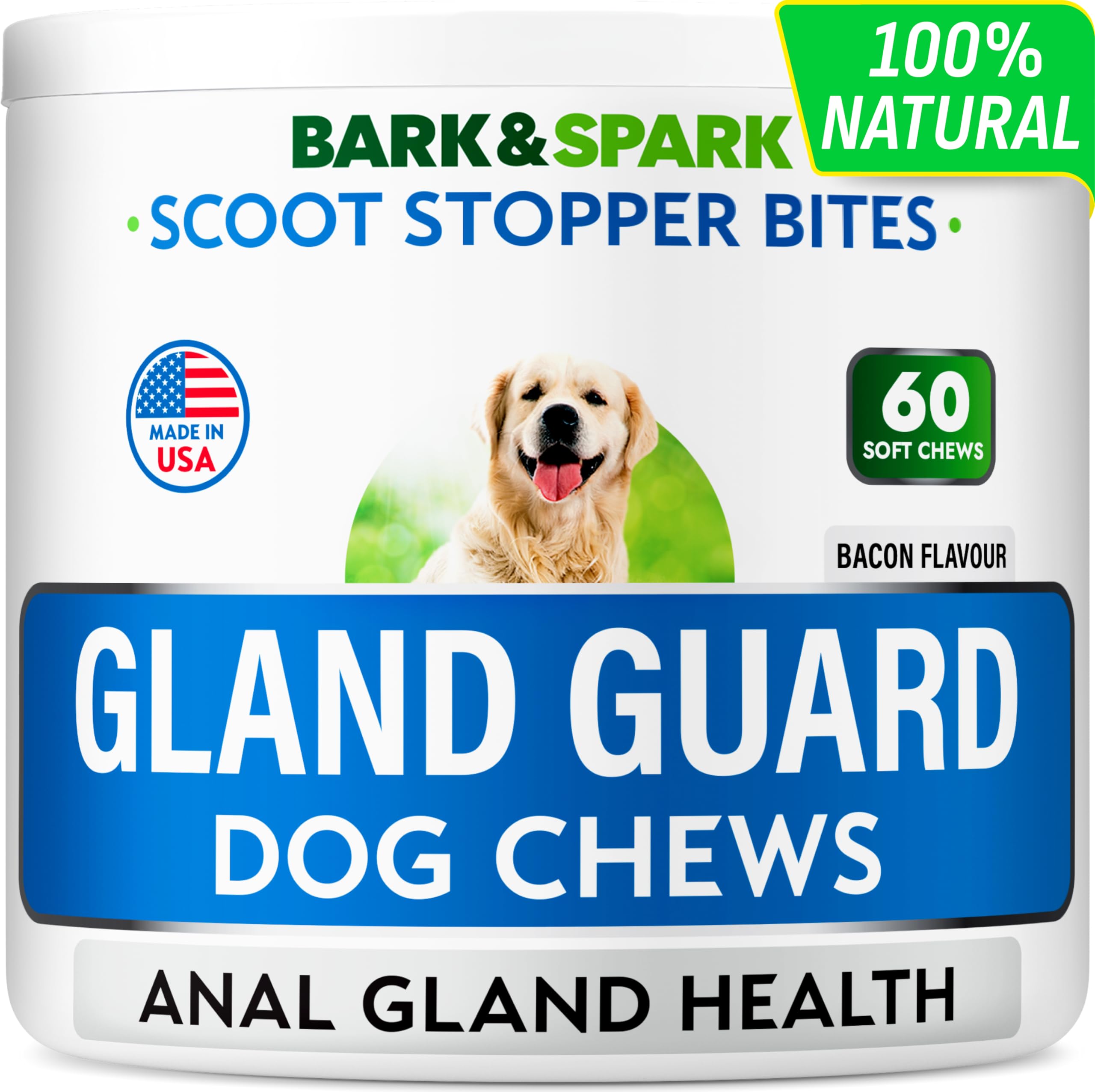 BARK&SPARK Gland Guard - Anal Gland Support - Scoot Treatment - Prebiotics & Digestive Enzymes Supplement for Dogs Digestion & Gut Health. Proprietary Blend: Beet, Psyllium, Dandelion & Pumpkin 60Ct