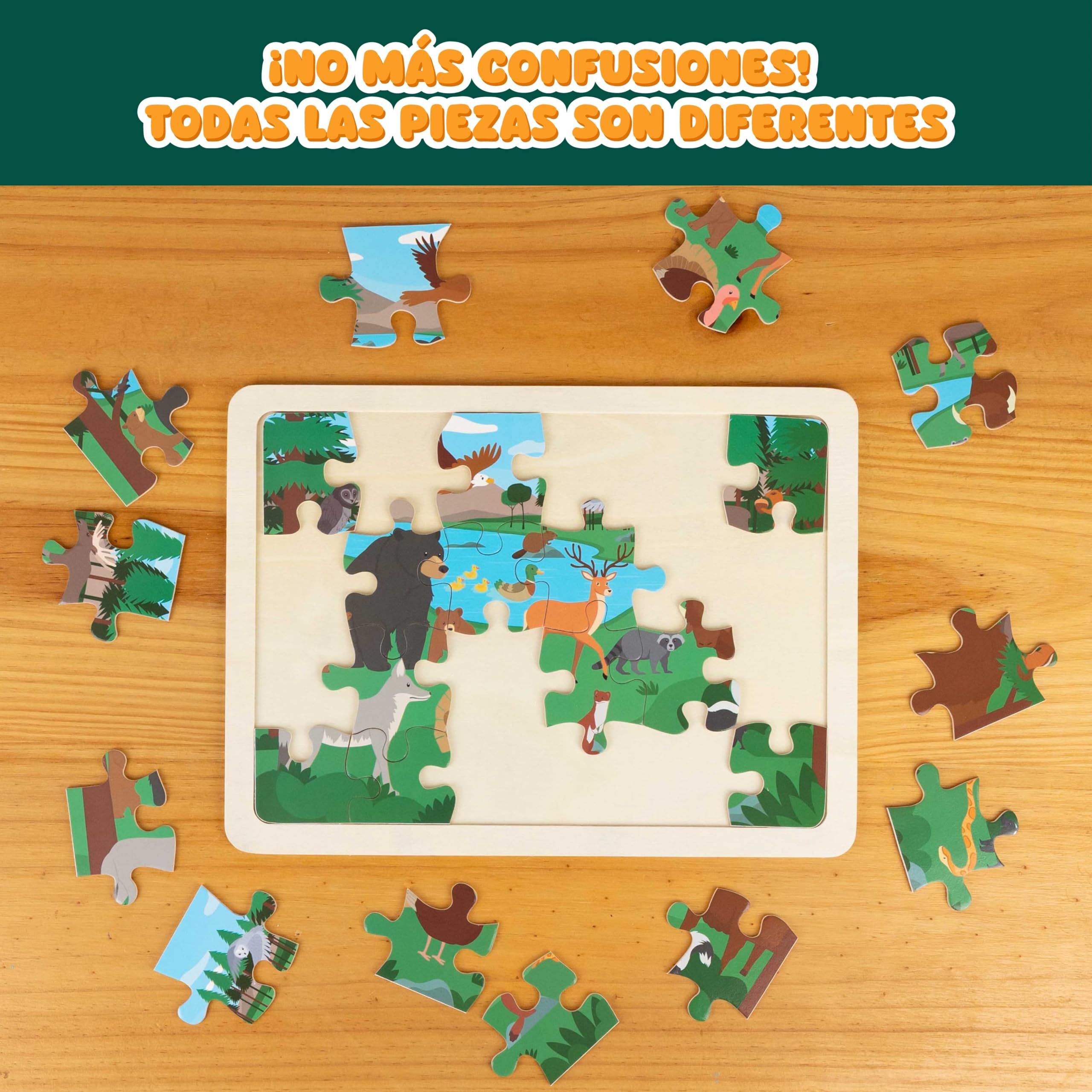 BONNYCO Puzzle Madera para Niños 6 Sets 24 Pcs, Animales de Diferentes Ecosistemas. Puzzles Infantiles con Tablero, Juguetes Educativos, Regalos para Niños 3 a 8 Años, Navidad