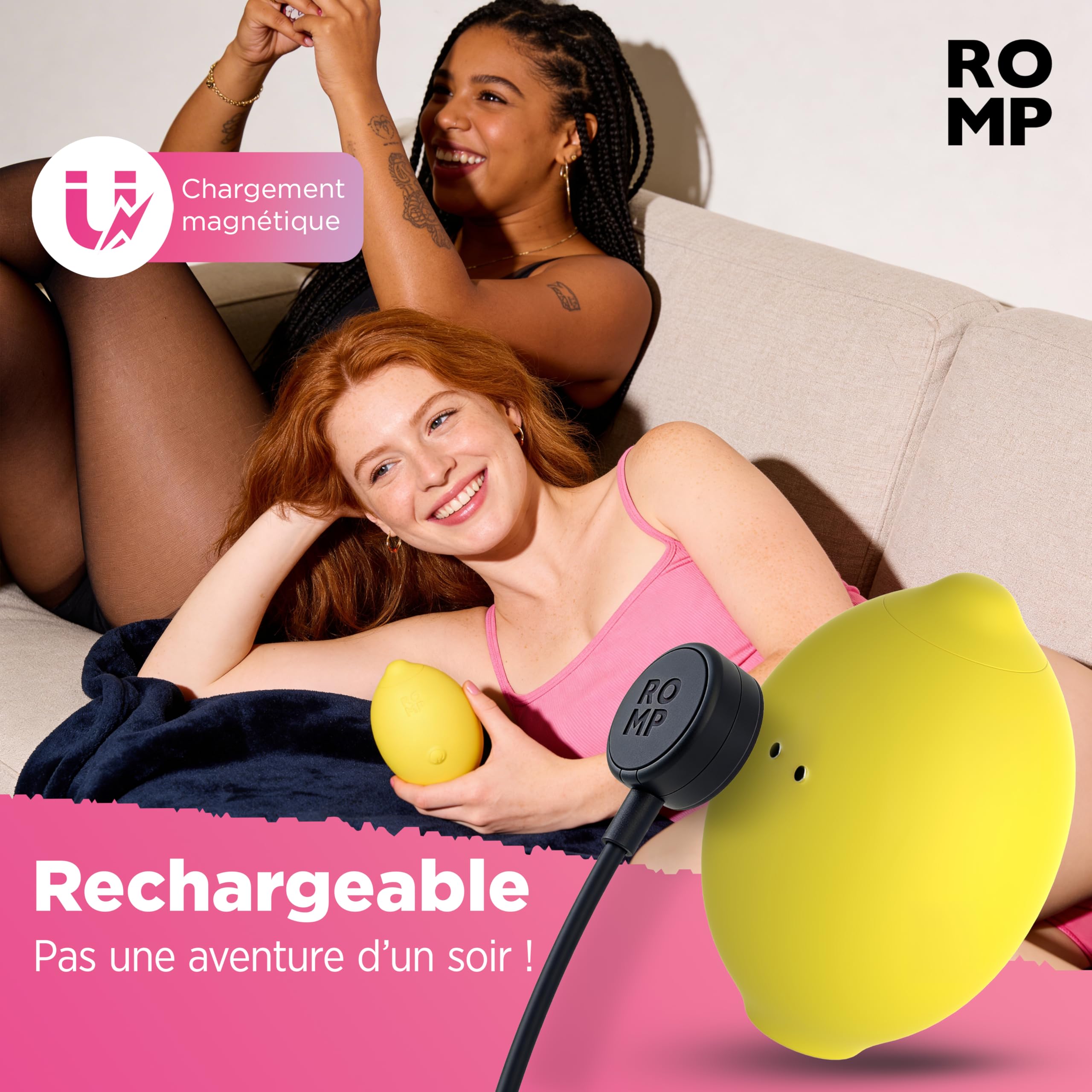ROMP Vibromasseur Lemon pour femme Stimulateur clitoridien à succion | 10 modes Sextoy effet aspiration en forme de citron Masseur intime pour le plaisir féminin Jouet adulte discret