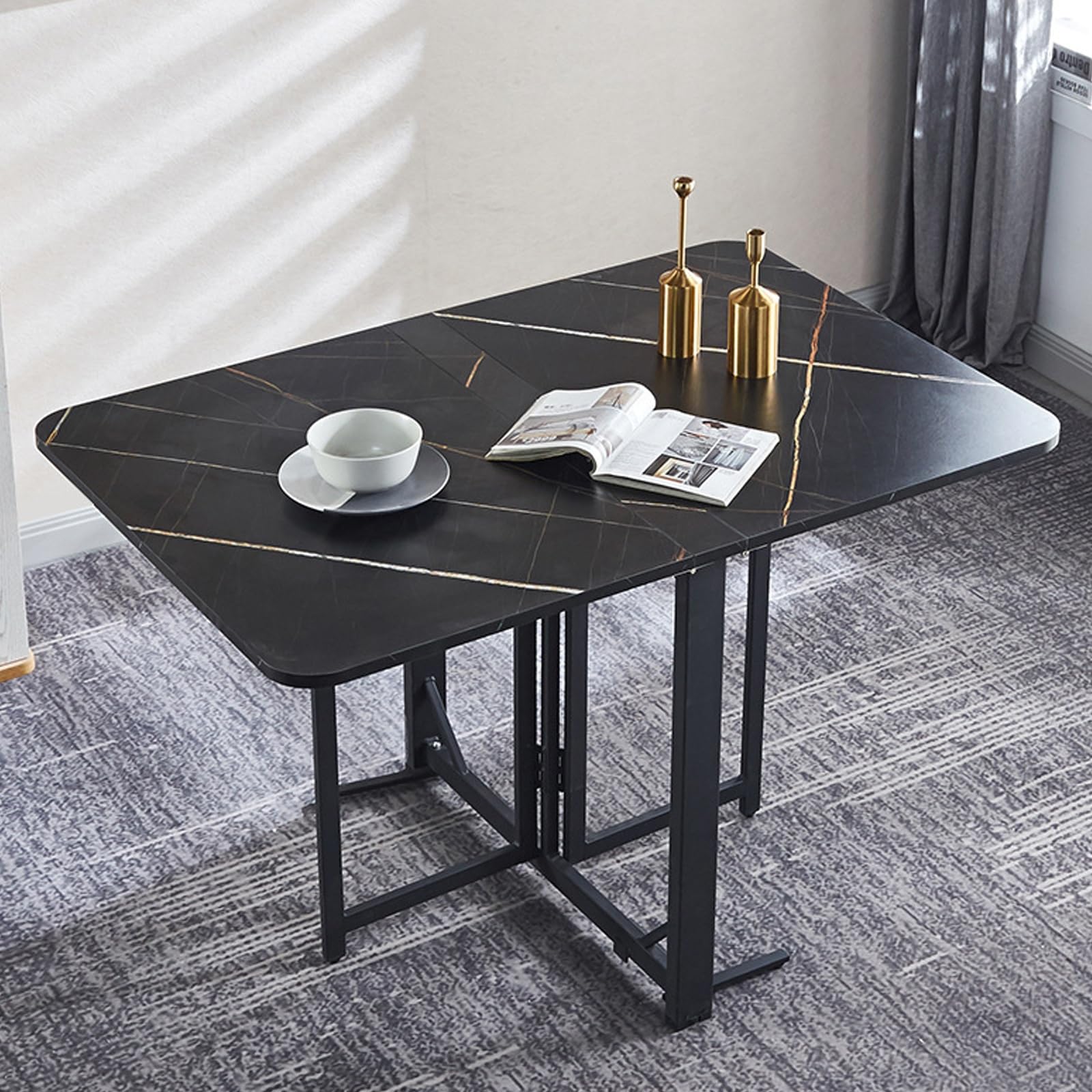 KUOYTT Folding Dining Table, Space Saving Dining Table, Lightweight Foldable Table W/Thick Table Top and Sturdy Metal Frame, for Kitchen,Dining/Living Room,Office,Patio Party (Color : Svart)