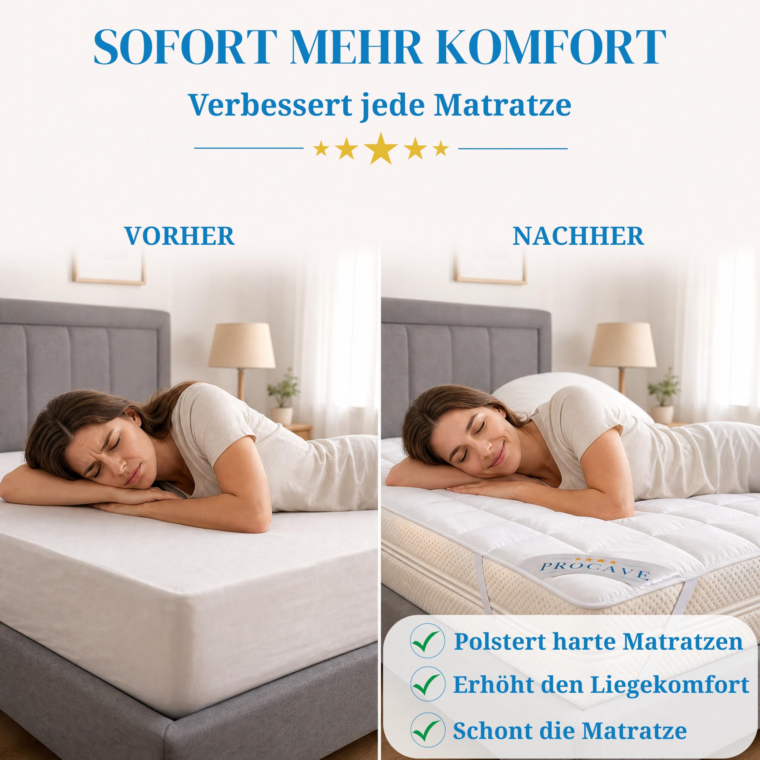 PROCAVE weiches Unterbett aus 100% Baumwolle, atmungsaktiver Matratzen-Schoner, hochwertige Matratzentopper, Matratzen-Auflage 140x200 cm