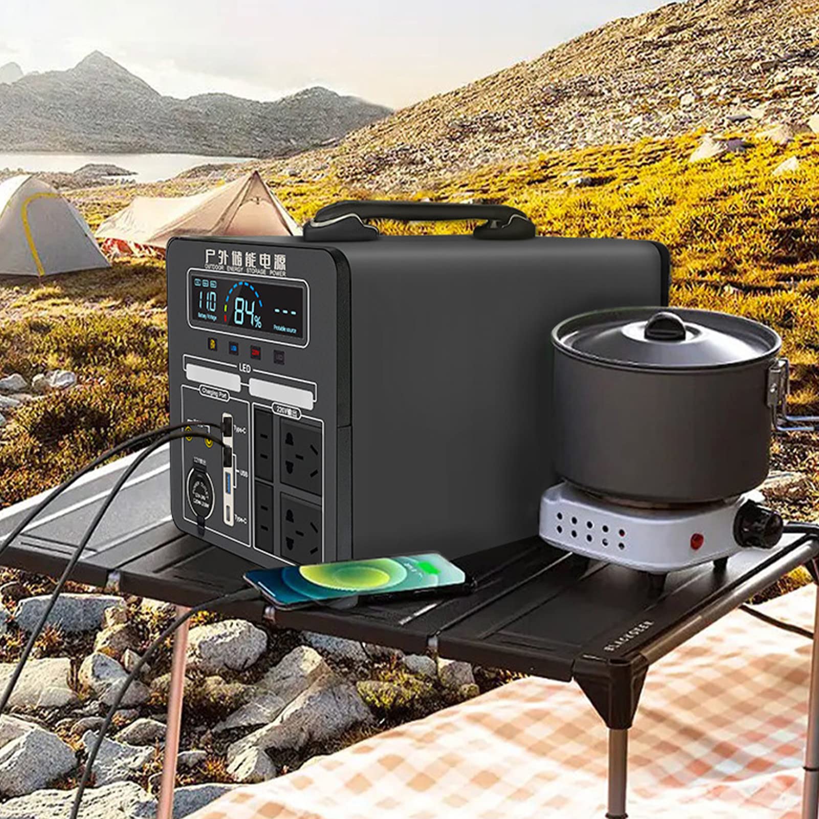 Syfunlv Solargenerator,Tragbares Kraftwerk,220 V 1500 Reiner Sinuswellen-Energiespeicher mit LCD Anzeige 32 * 19 * 20cm für Urlaub auf dem Campingplatz, Wohnmobil,Outdoor Abenteuer & Notfälle