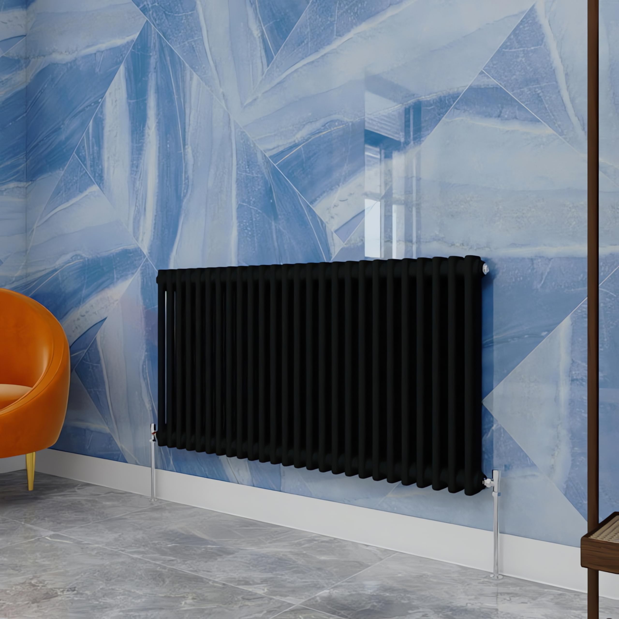 Traditional Household Cast Iron Radiator，Black Horizontal 600X1190mm 2 Column Suitable for Multi-Room Central Heating