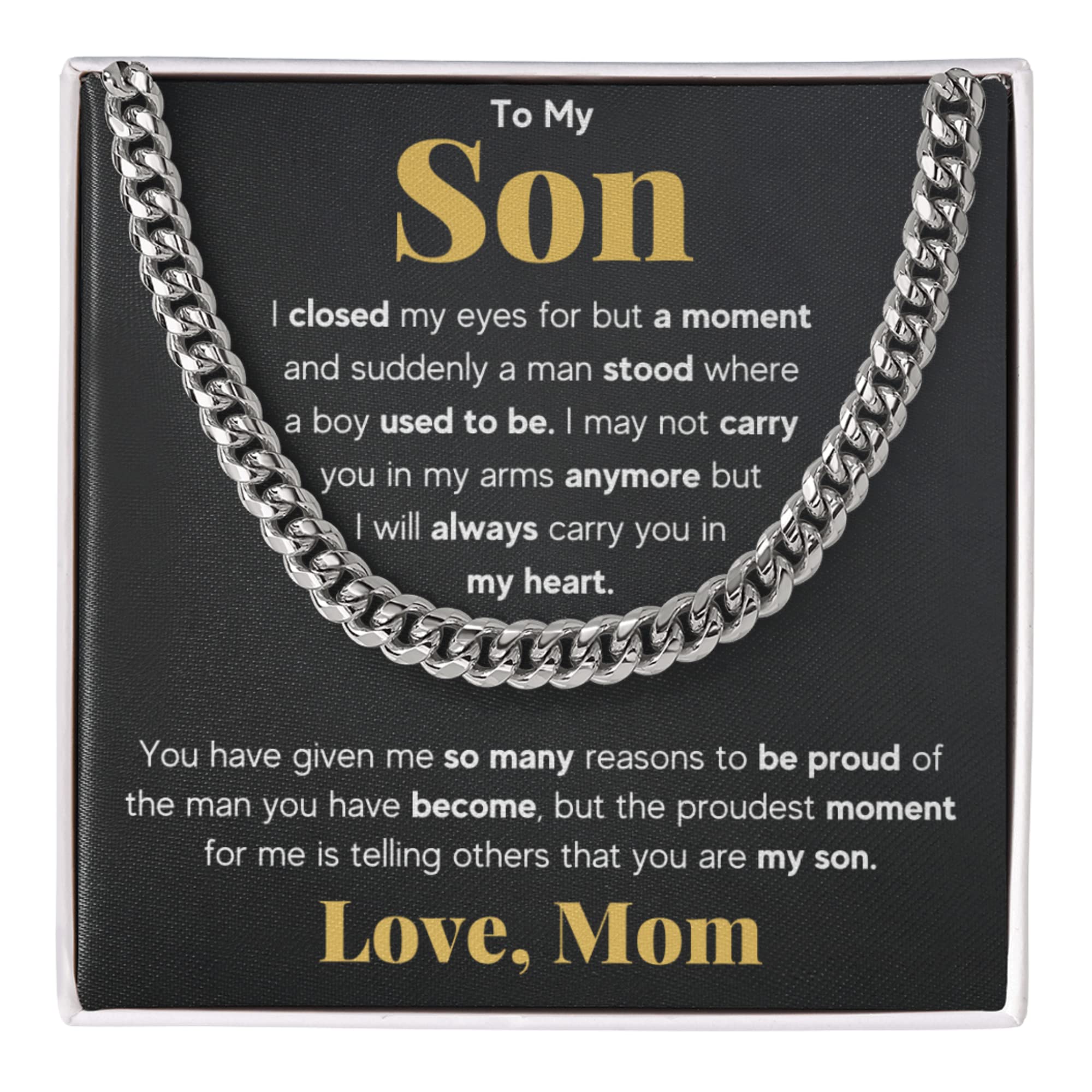 FG Family Gift Mall To My Son From Mom, Son Gifts From Mom and Dad, Mother and Son Necklace, Birthday Gift For My Son Graduation Christmas Cuban Link Chain Necklace Present