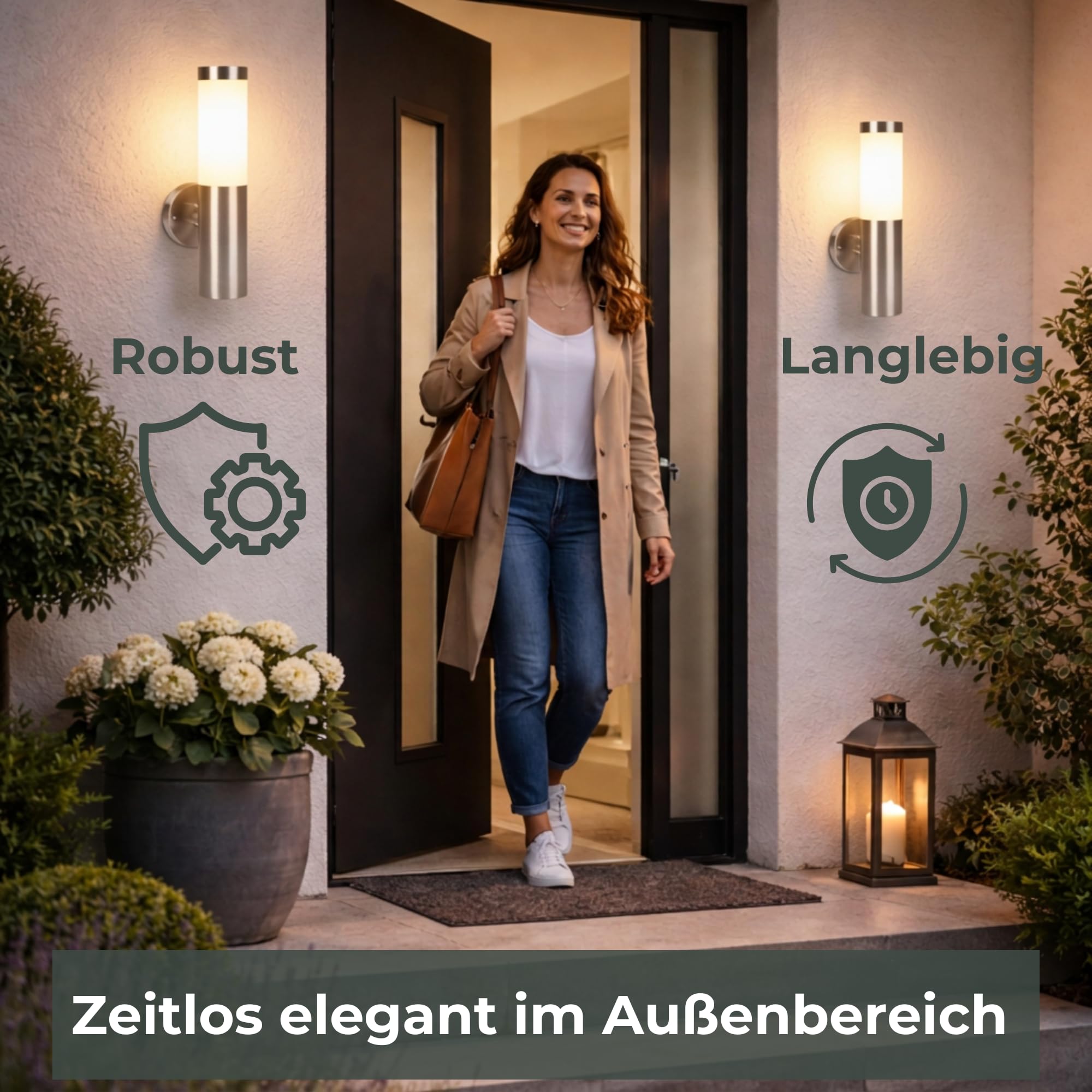 Novatool 4x Außenleuchten Edelstahl IP44 I E27 Sockel I 7,8x14,5x36 cm I Außenlampe für Terasse Aussenleuchten Haus Wandleuchte Aussenbeleuchtung Lampen Außenbereich Außenlicht Outside lights