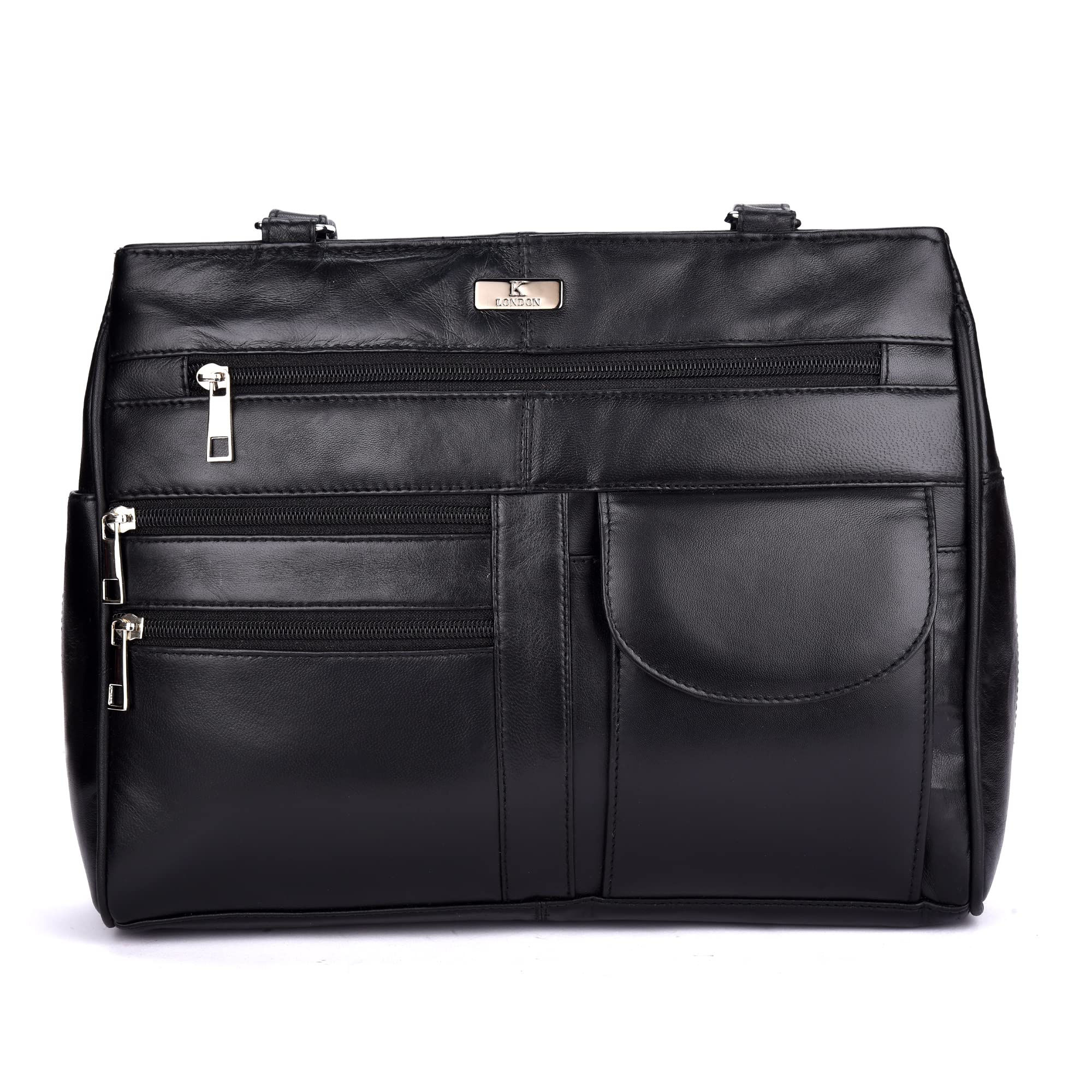 K London Ladies Leather Handbag in Soft Black Leather - Womens Designer Shoulder Hand Bag – Medium Practical Size (B0B3TM7G6K) Amazon Price History, Amazon Price Tracker