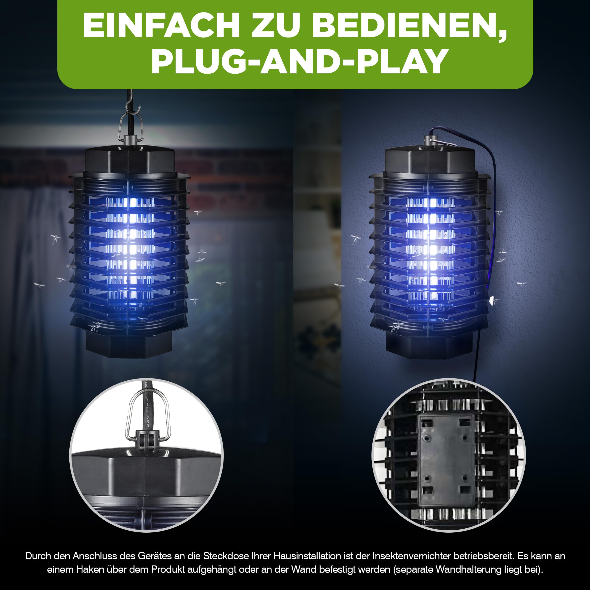 ISOTRONIC Elektrischer Insektenvernichter schützt vor Mücken, Fliegen & Motten– UV Mückenlampe mit 500V für Innen – Wirkungsbereich von 50m² (3 Stück)