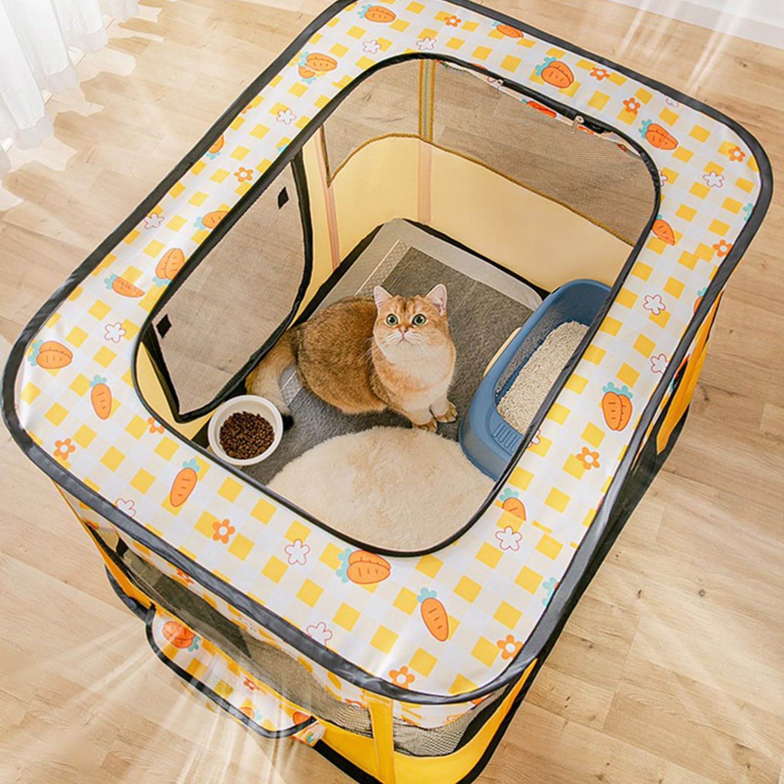 Mascota con puerta y techo para perros pequeños, corral de ejercicio para gatos, sala de parto para gatos de interior y otros pequeños