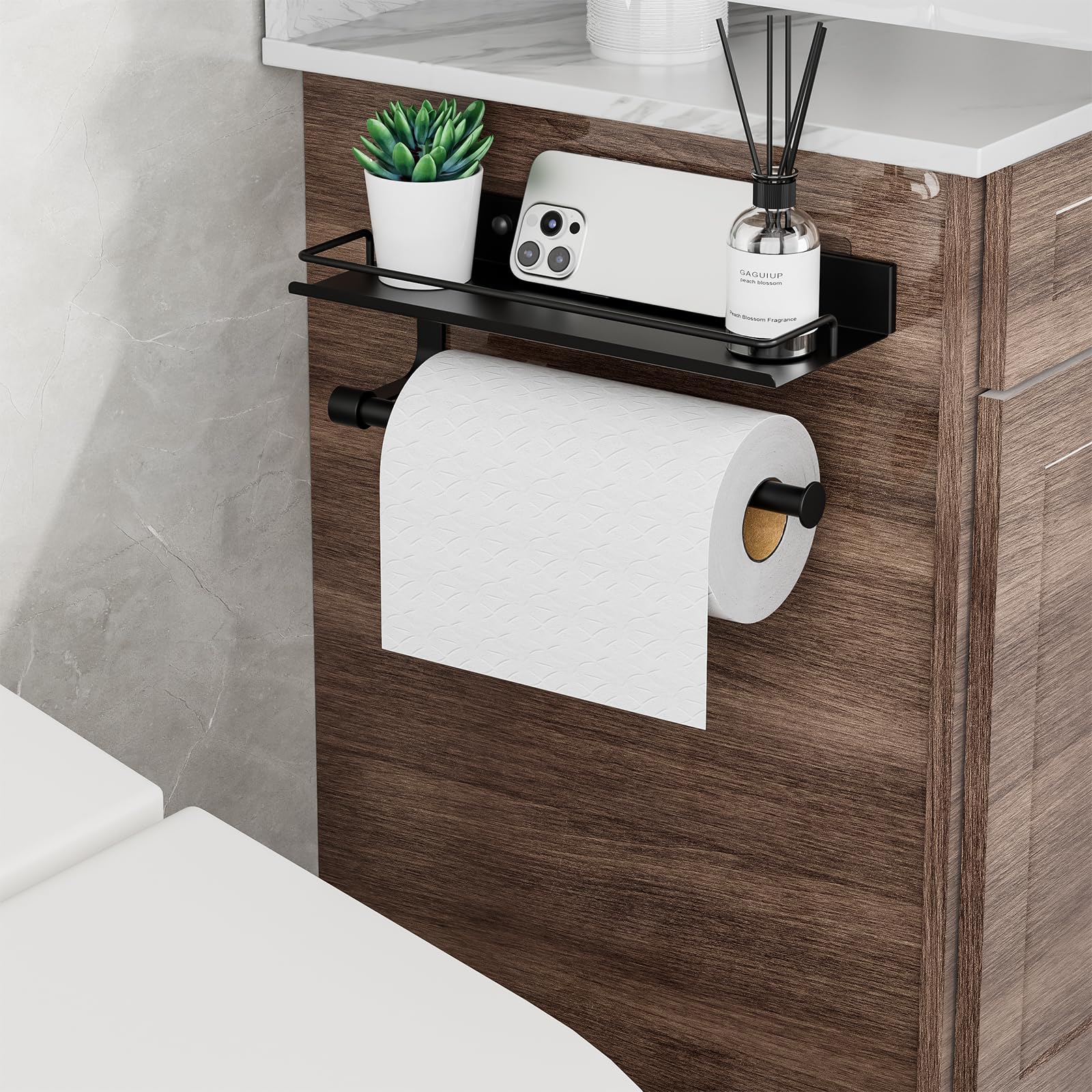 Toallero de mano para baño, soporte de pared autoadhesivo para toallas de papel, soporte de pared para cocina, ideal para caravana, color negro mate 5