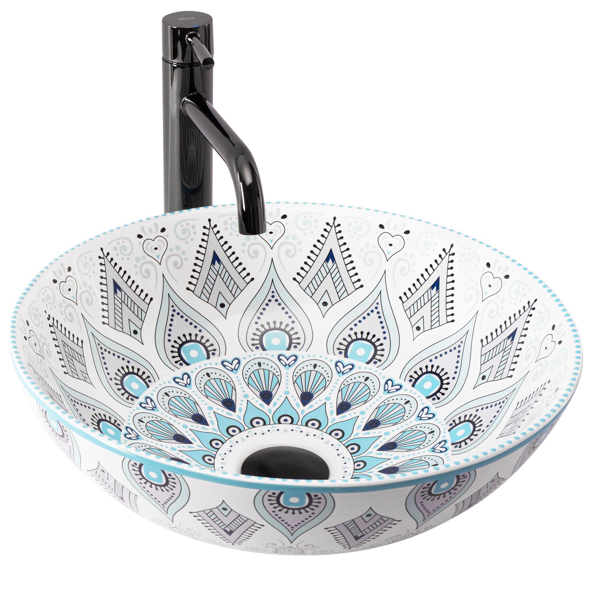 Lavabo Sobre Encimera Rea Mandala Blanco Azul