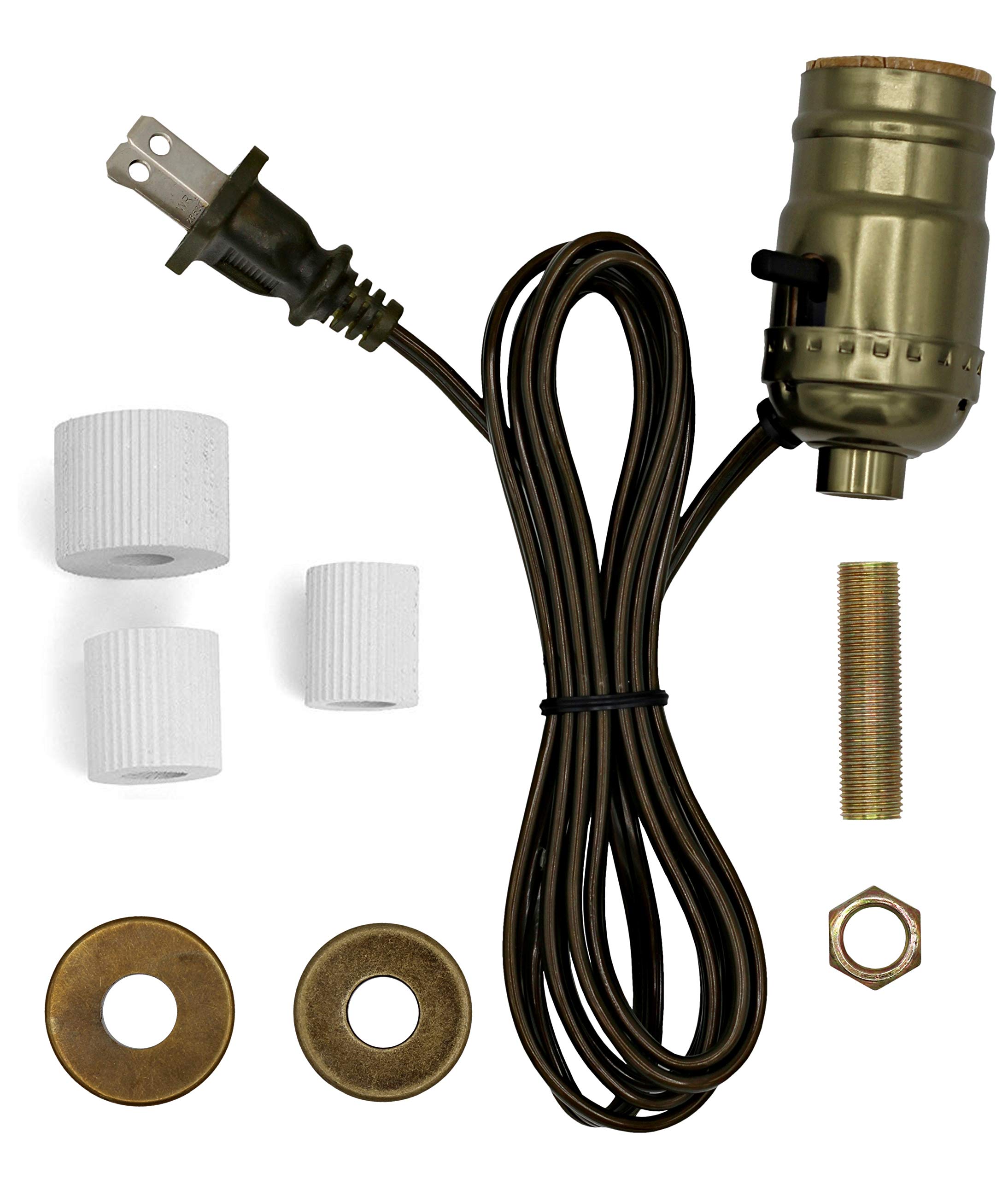 Creative Hobbies M995A-M38 Antique Brass Multi Size Lamp Wiring Kit for Wine, Oil, Liquor Bottle Lamp Conversion - Pre-Wired Ready to Use, DIY Lamp,