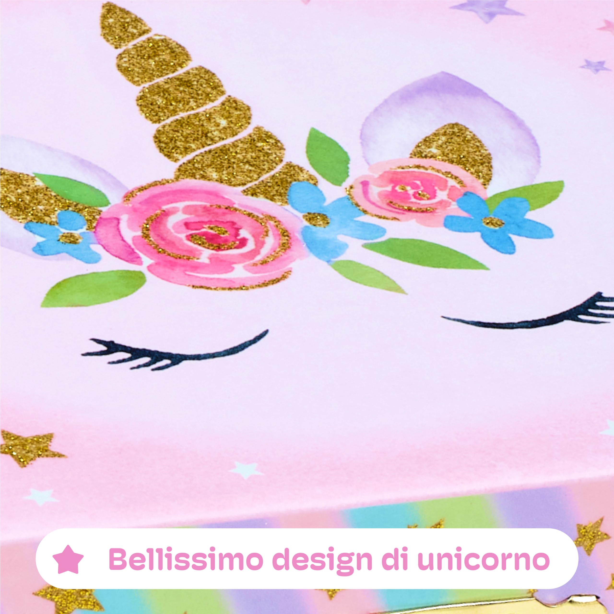 Jewelkeeper Carillon Portagioie Bambina - Porta Gioie con Unicorno, Specchio Stella, 2 Cassetti - Design con Paillettes, Dettagli Incantevoli per Conservare Gioielli e Ricordi