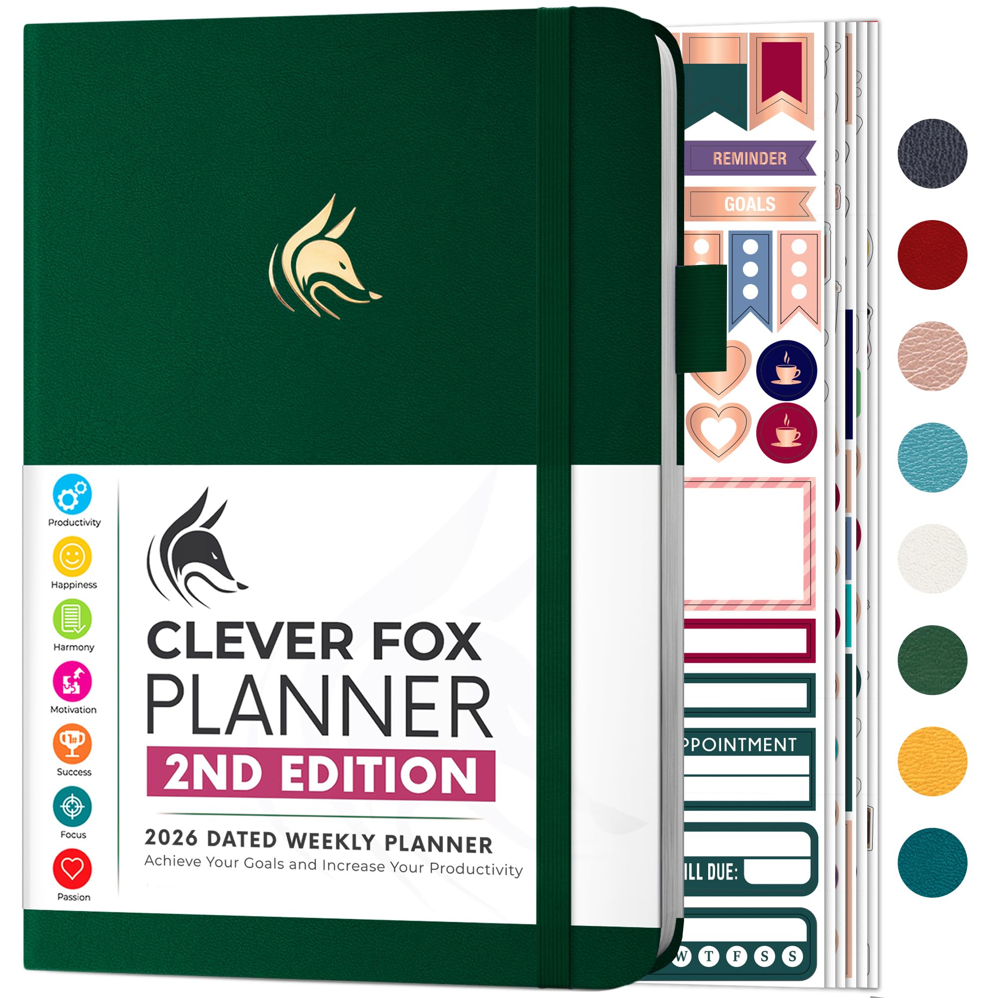 Clever Fox Planner 2nd Edition Dated Jan 2026-Jan 2027 – Colorful Weekly & Monthly Goal Setting Planner, Habit Trackers, Time Management and