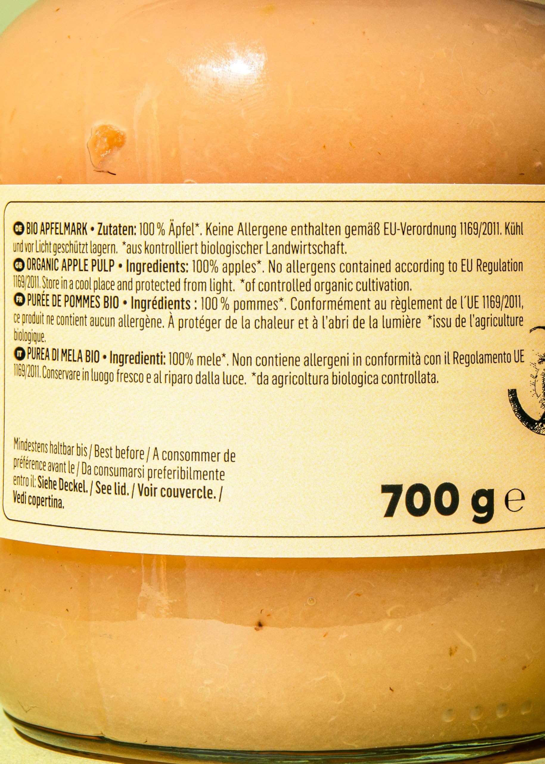 KoRo - Purea di mela bio 6 x 700 g - 100% frutta - senza zuccheri aggiunti o conservanti - da coltivazione biologica controllata