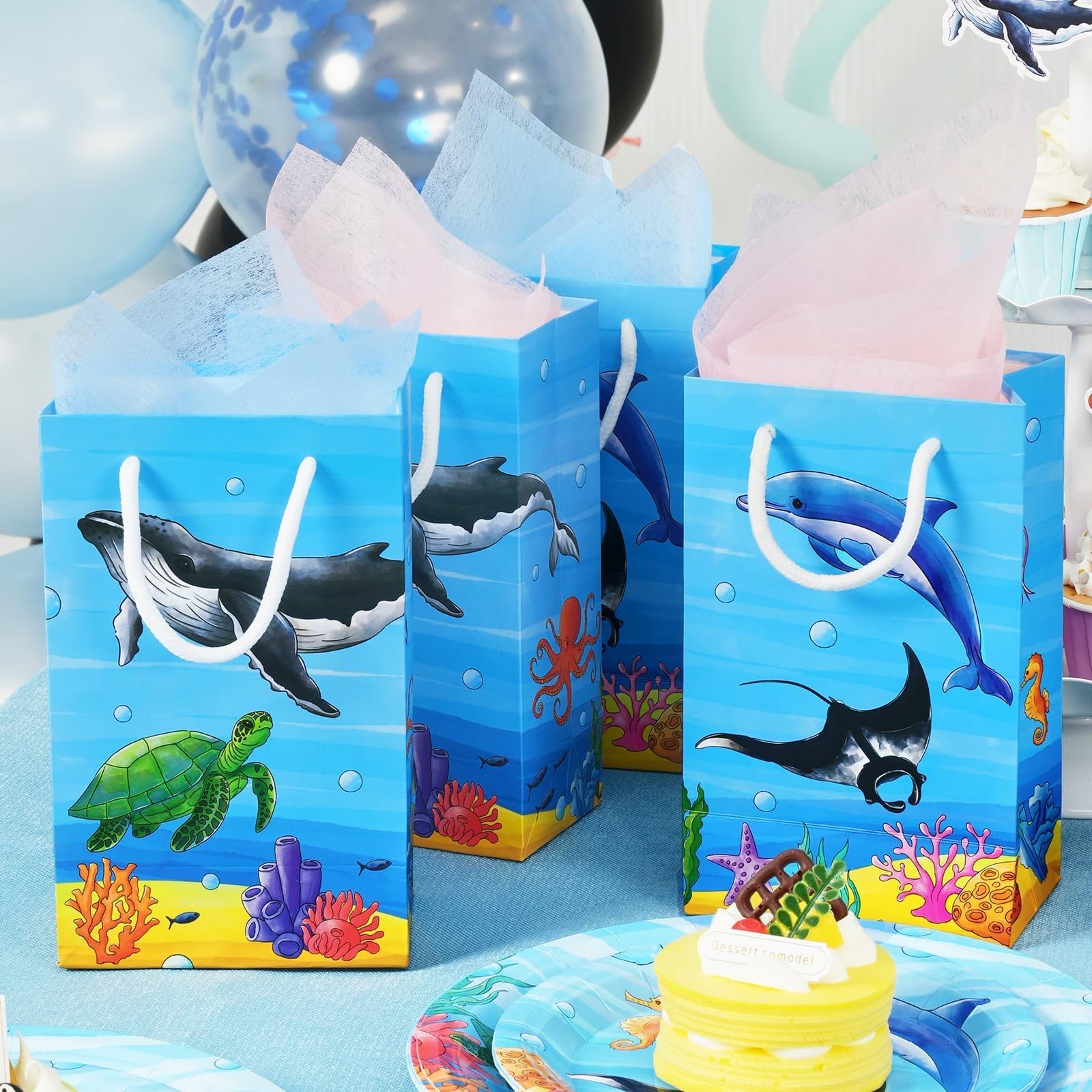 12 Paquets De Sacs De Fête Animaux De La Mer Sacs De Bonbons Sous La Mer Sacs De Friandises Pour Enfants Garçons Anniversaire Baby Shower Supplies
