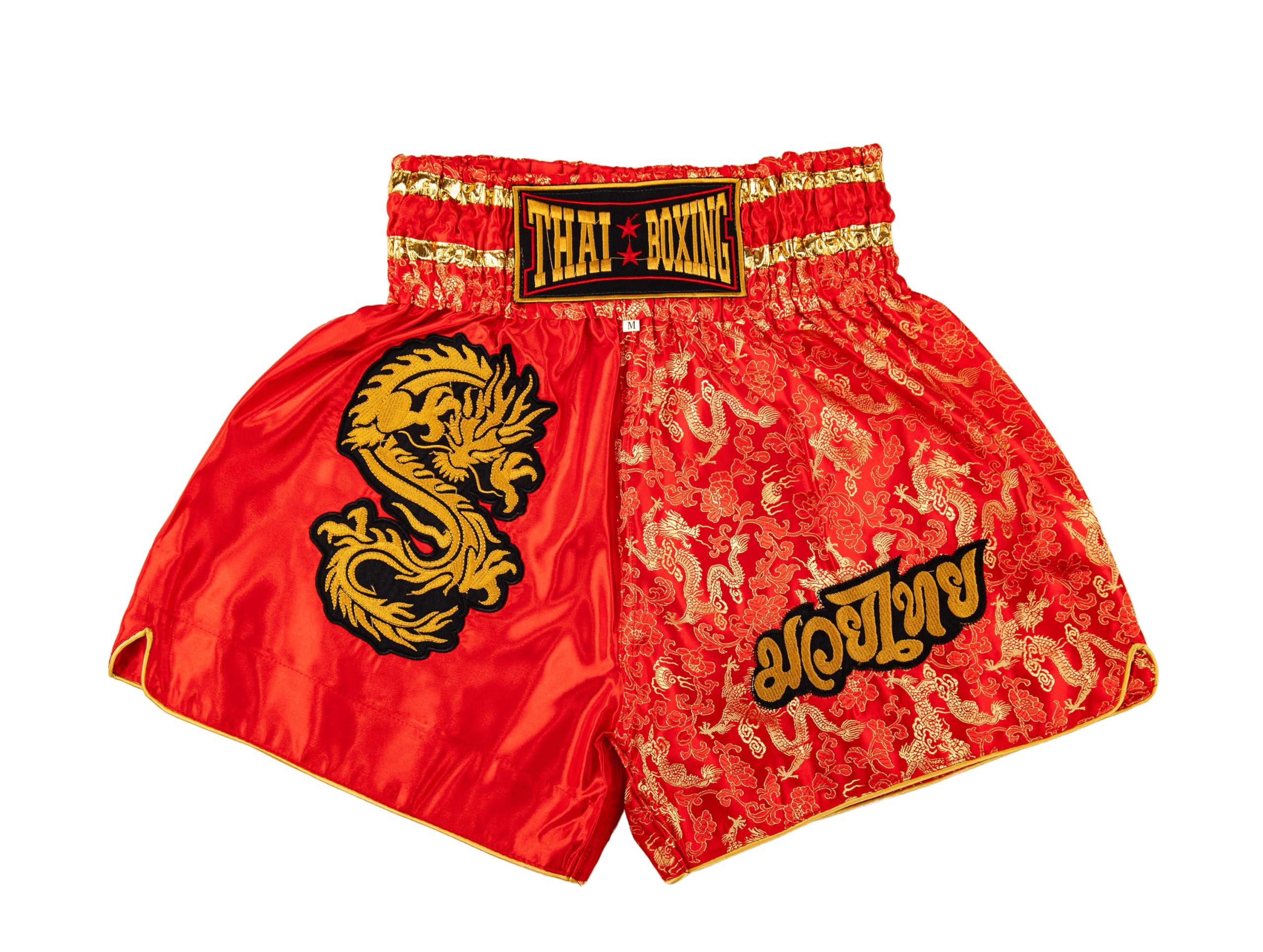 MUAY NATION Muay Thai Shorts for Men Women Slim Cut MMA Boxing Shorts Training Kickboxing Clothing Martial Arts Trunks (L, Dragon Red)