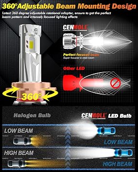 H7 Led Headlight Bulb Canbus Error Free, 140W 36000LM 700% Brightness 360 Degree Adjustable Beam Angle 6000K Cool White Led H7 Headlight Bulb 12V 24V Built-in Canbus Driver, Pack of 2
