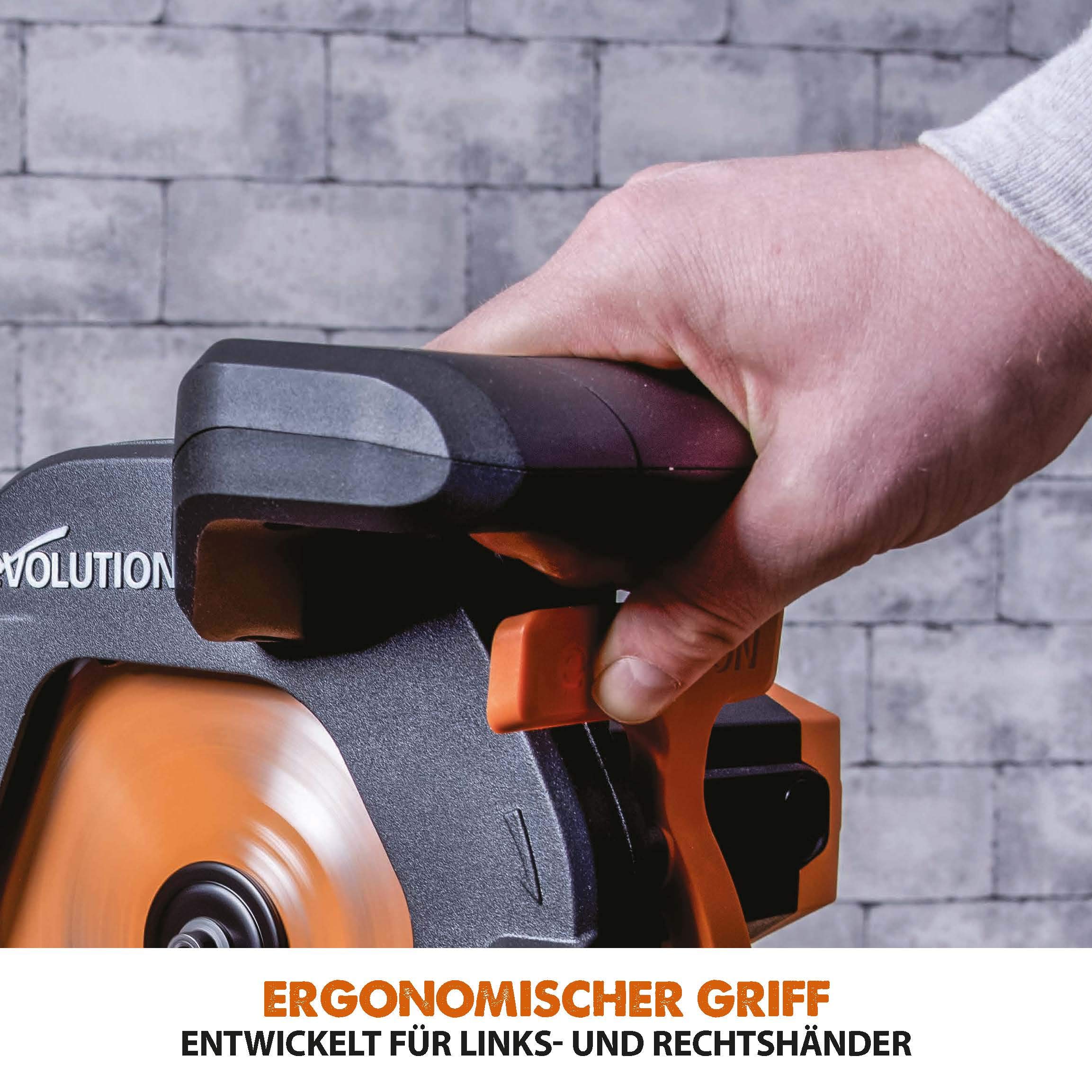 Evolution Schiebe-Kapp- und Gehrungssäge R210SMS+ | 1500 W, 230 mm Gleitfunktionalität, Schrägschnitt, Gehrungswinkeln | Ø 210 mm HM / TCT Sägeblatt für Multimaterialschnitt | Zug-kapp-gehrungssäge