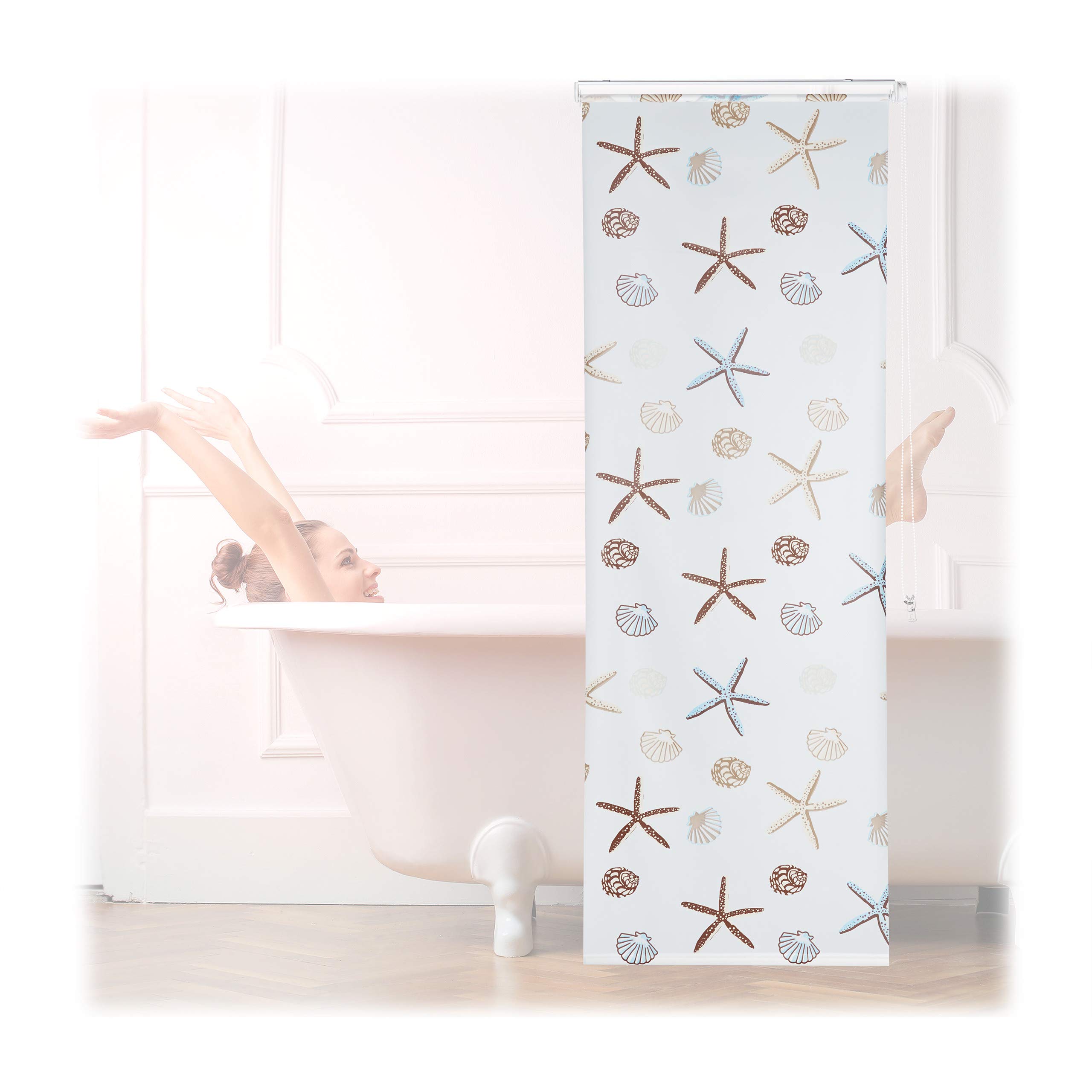 Relaxdays 10026667_1051 Ocean, 80x240 cm, Rideau de douche, baignoire bain store, fixation plafond, semi-​transparent, PVC, plastique, aluminium, 240 x 80 x 5 cm