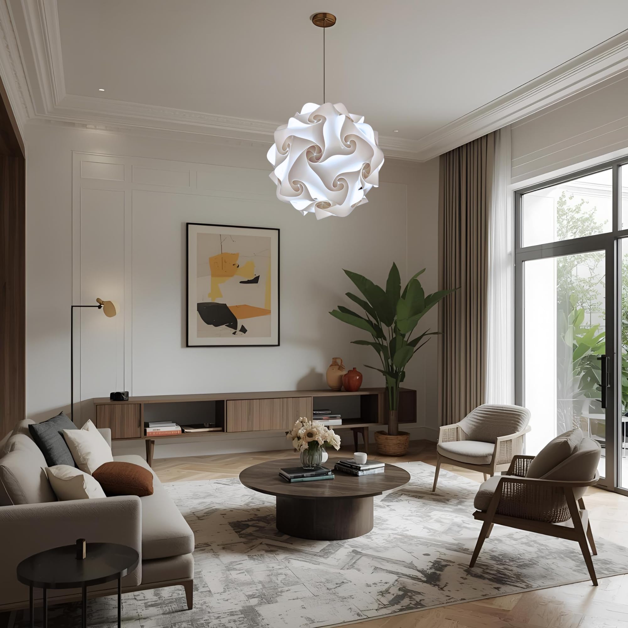 Lampadesign® Lampada a sospensione moderna Camera da letto soggiorno cucina FIOCCO Sfera bianca 50 cm Lampadario moderno elegante Luce sala da pranzo centro tavolo salotto Lampadina led fredda E27