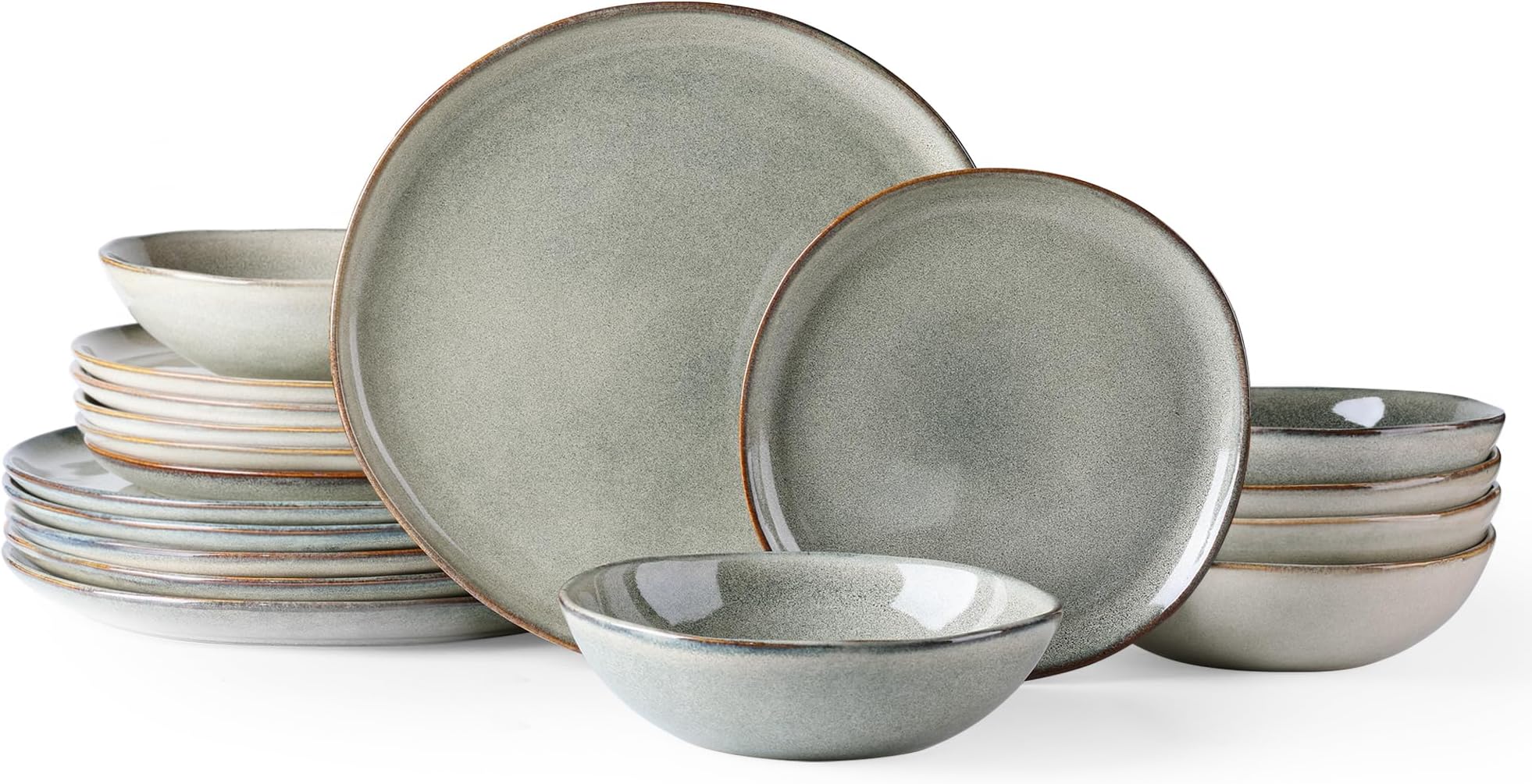 AmorArc Ceramic Dinnerware Sets,Handmade Reactive Glaze Plates and Bowls Set,Highly Chip and Crack Resistant | Dishwasher & Microwave Safe Dishes Set, Service for 6 (18pc)