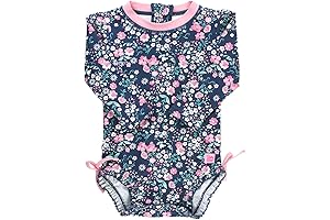 RuffleButts Girls UPF 50+ Sun Protection Long Sleeve One Piece Swimsuit with Zipper