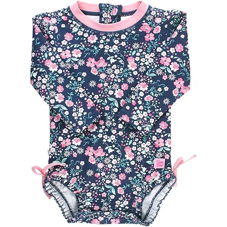 RuffleButts Girls UPF 50+ Sun Protection Long Sleeve One Piece Swimsuit with Zipper