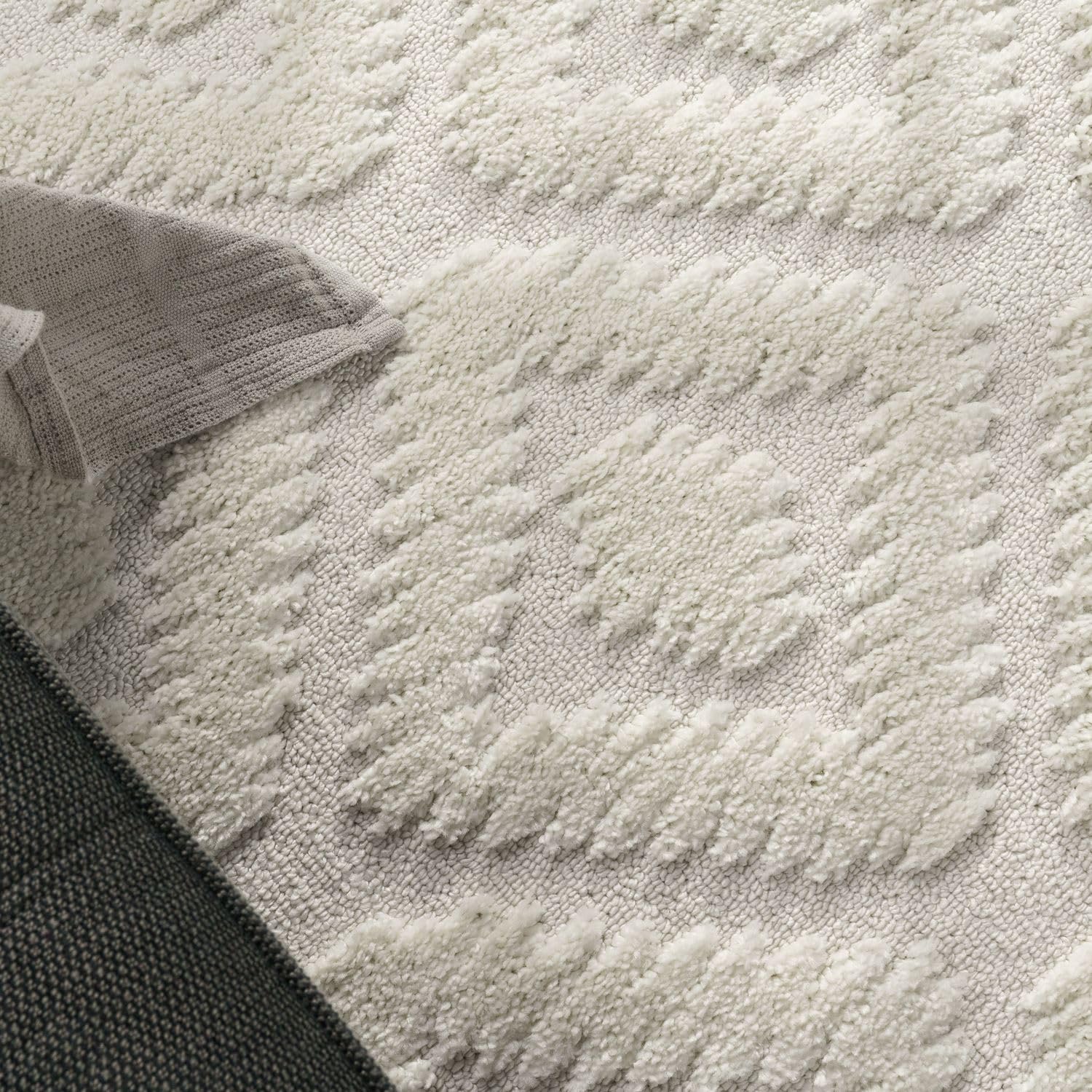 TT Home Wohnzimmer Teppich Hochflor Langflor Schlafzimmer Boho 3D Skandi Design Modern Unifarben, Farbe:Weiß Creme, Größe:200x280 cm