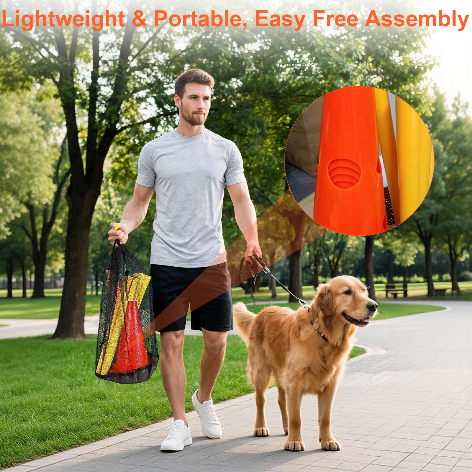 Set Agility per cani e bambini, set di ostacoli sportivi con 8 coni (23 cm) + 4 aste (80 cm), allenamento di coordinazione per cani, bambini, sport di squadra e calcio