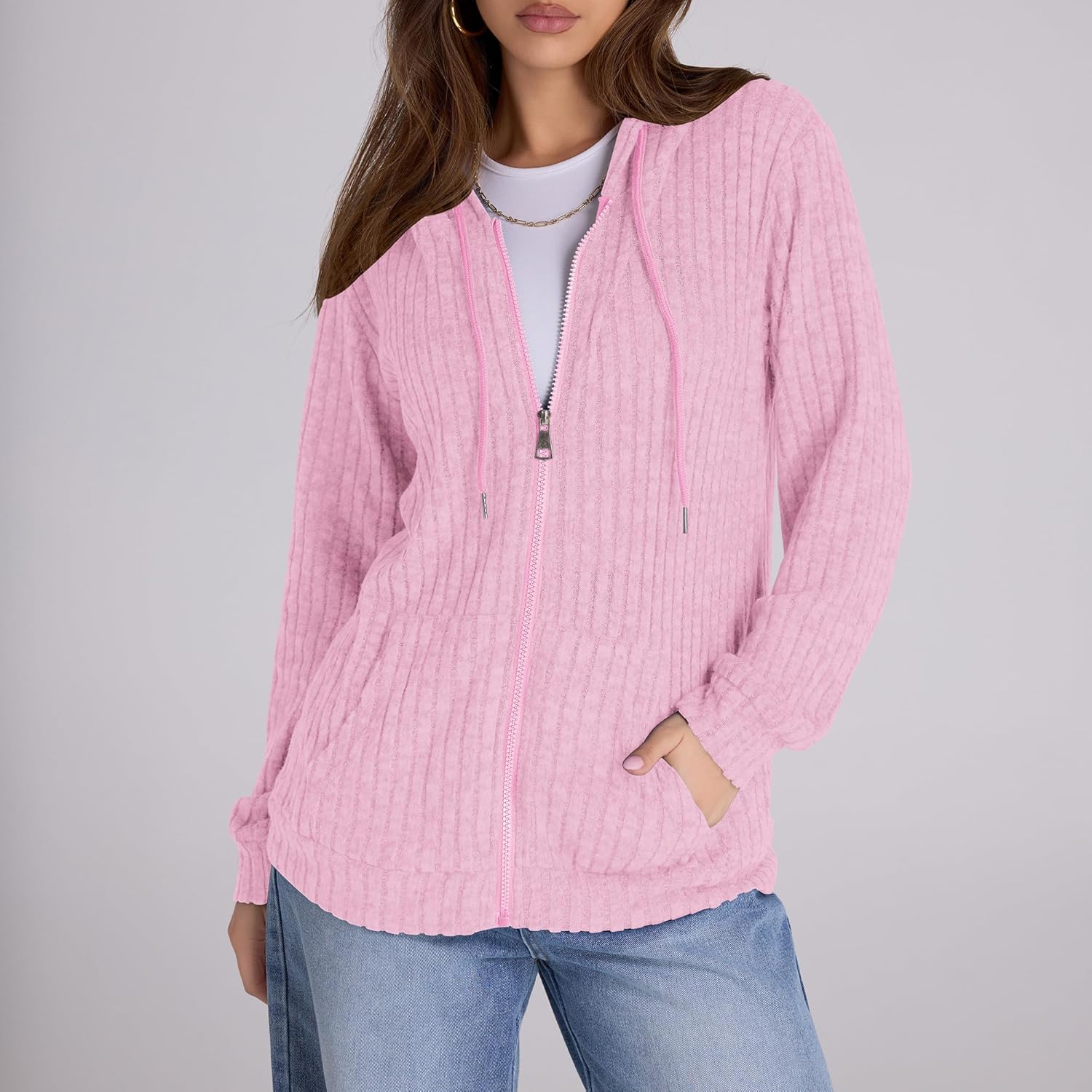 Zip Up Hoodie Women Oversized Sweatshirt Long Sleeve 2026 Fall Outfit Lightweight Jackets Workout Clothes - Image 2