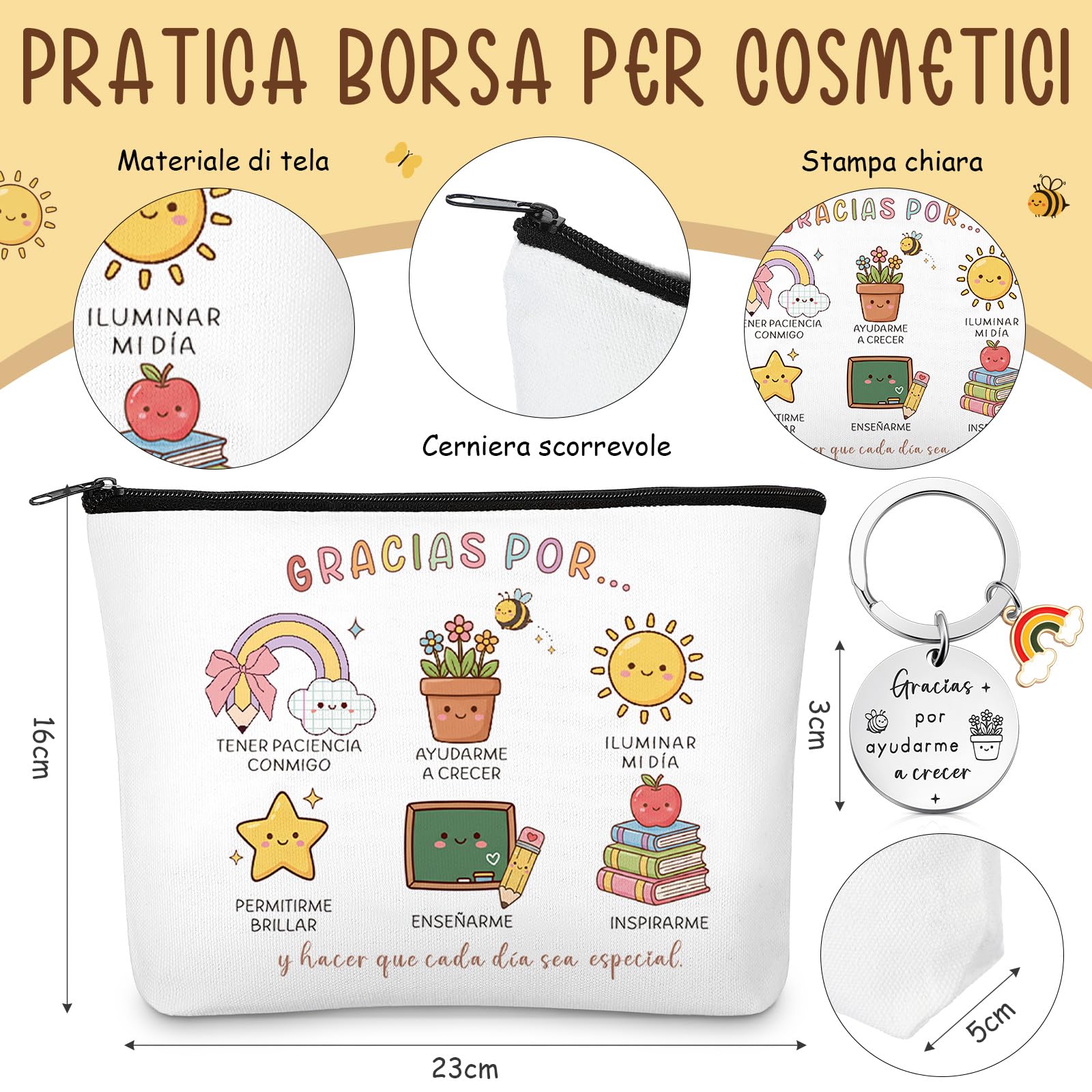 BBTO 4 Piezas Regalos para Profesores Maestra Llavero Bolígrafo Bolsa de Maquillaje Arcoíris y Cuaderno para Día del Maestro Despedida Cumpleaños Agradecimiento Graduación Fin de Semestre(Arcoíris)