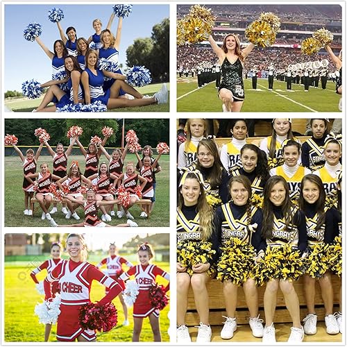 Miniatura 3 de 1 par de pompones de animadora de plástico de 6 pulgadas con mango de bastón, pompones de animadora para niños y adultos, juegos deportivos