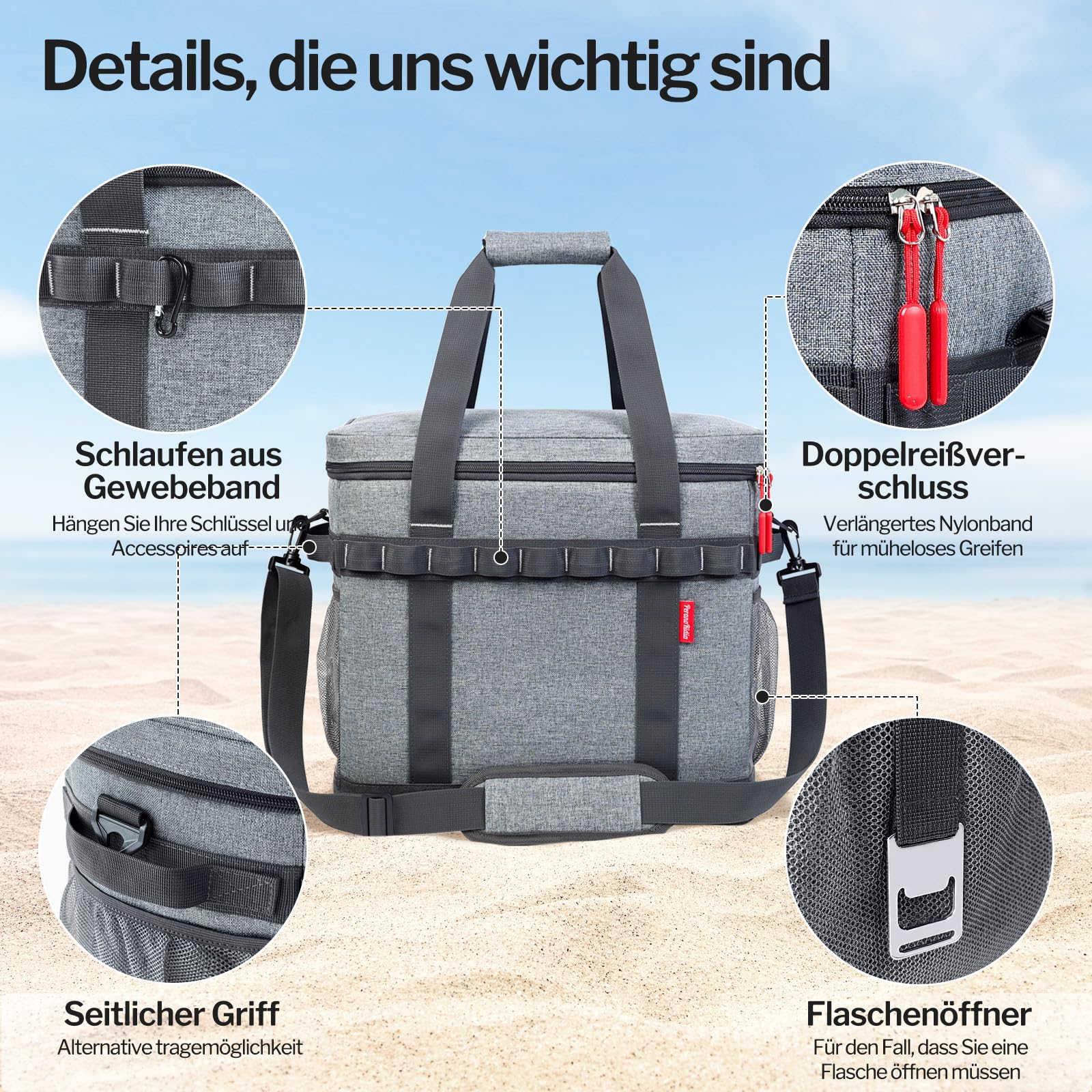 Kühltasche 40L, 12h Kühlung, Groß Faltbar Picknicktasche, Kühlbox Tragbare Isoliertasche für Auto & Einkaufen, Thermotasche Cooler Bag für Arbeit, Picknick, Strand, Camping, BBQ
