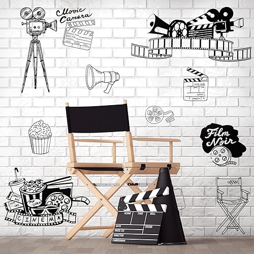 10 piezas de decoración de cine en casa – Decoración vintage de sala de teatro y accesorios – Adhesivo autoadhesivo de palomitas de maíz para pared