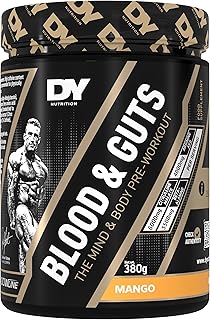 DY Nutrition - Blood & Guts Pre Workout Powder, 380g (Mango) - High Strength Preworkout with 350mg Caffeine, Citrulline Malate, Beta Alanine, Arginine AKG, L-Tyrosine, Vitamin B3 for Men & Women