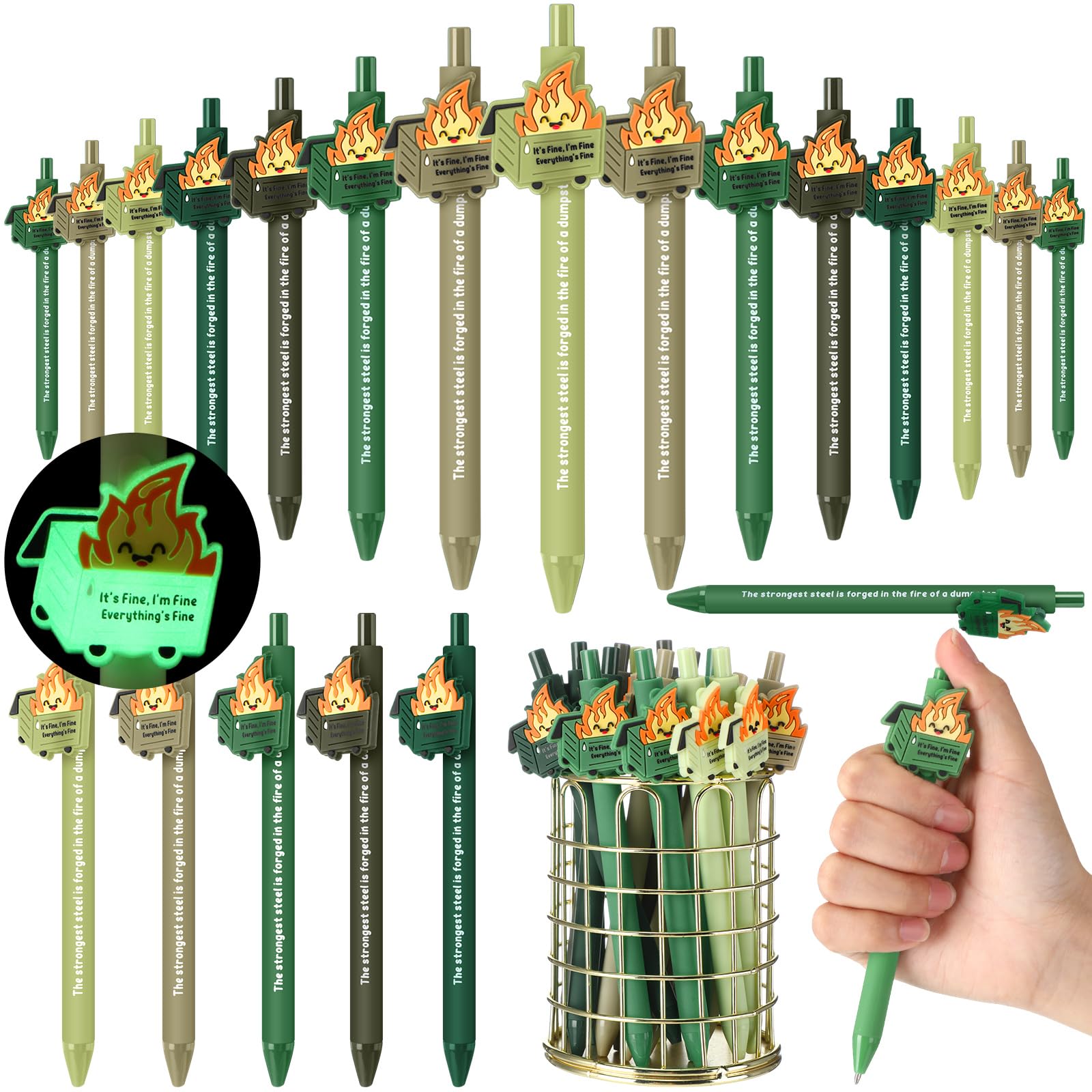 Sayglossy 40 Pcs Dumpster Pen Gift Funny Luminous Dumpster Ballpoint Pen with Saying Emotional Staff Appreciation Support Gift for Valentines Office