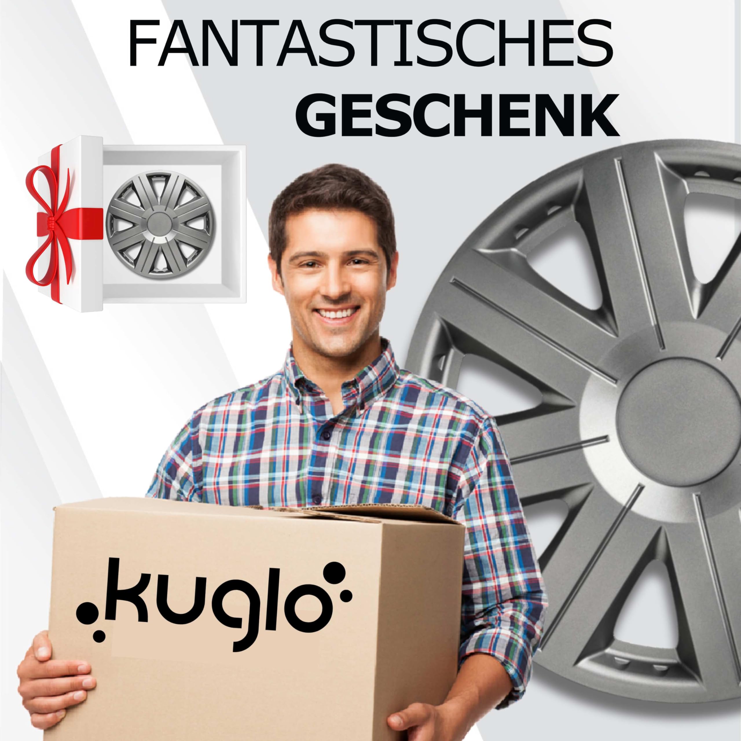 Kuglo Cosimo Radkappen 16 Zoll Silber, 4er-Set für Stahlfelgen | Schlagfester, witterungsbeständiger Kunststoff mit Metallspannring und werkzeugloser Clip-Montage