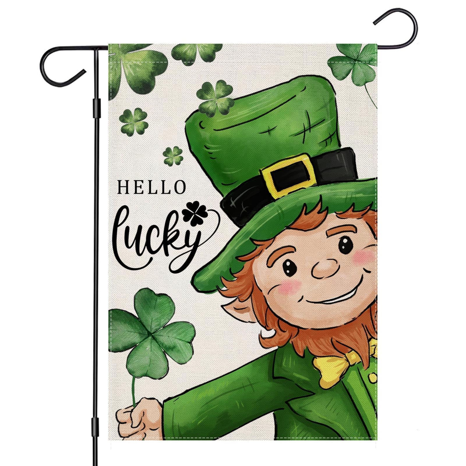 EKOREST Hello St Patricks Day Garden Flags for Outside, Irish Leprechaun with Lucky Shamrocks Small Seasonal Decoration for Holiday Anniversary Yard Outdoor Decor 12x18 Inch Double Sided