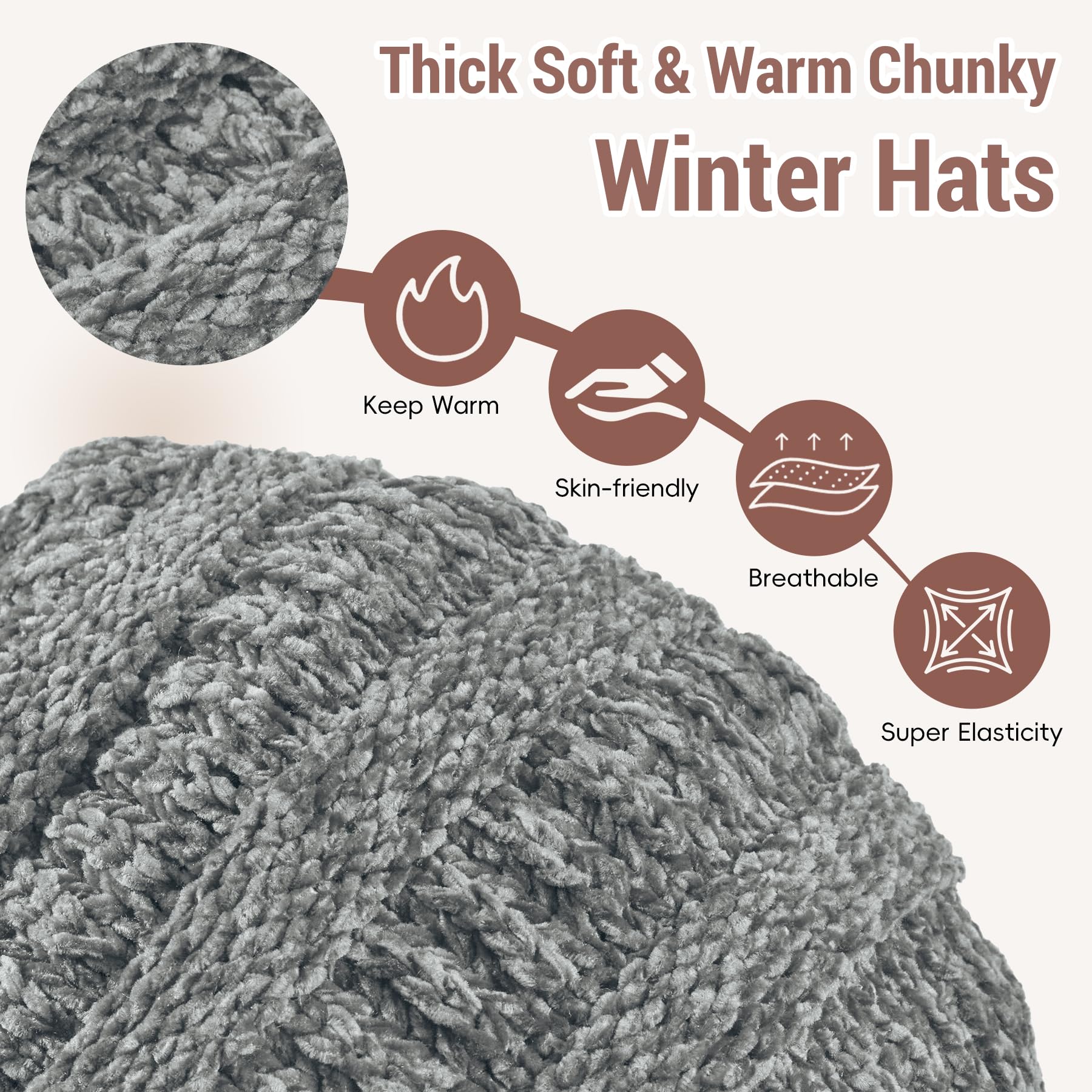 Sukeen Women's Adult Winter Grey Chenille/Polyester Knit Beanie Hat