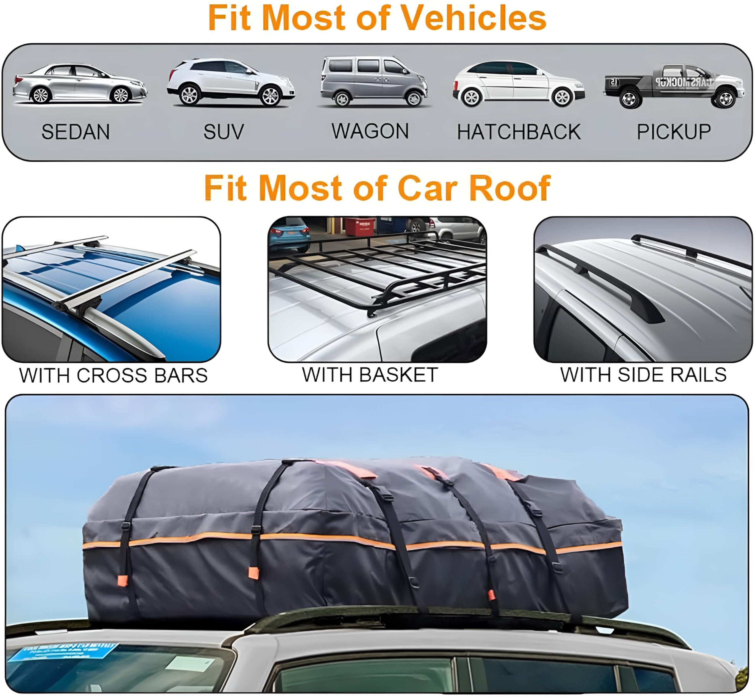 Dachbox Auto Dachgepcktrger Tasche Zubehr fr Ford Fiesta/Fiesta Zetec S/ Fiesta Mountune Wasserdicht Dachbox Taschen Dachbox Dachzelt,A-Black with  Orange: Amazon.de: Auto & Motorrad