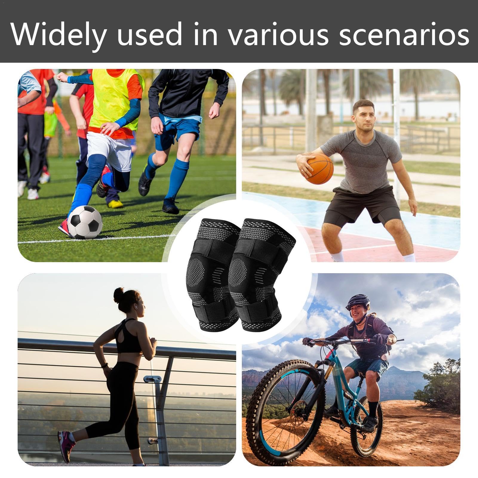 Generico Ginocchiere sportive, manica a compressione per ginocchio,Bretelle protettive imbottite per ginocchia e gambe traspiranti e imbottite - 1 paio di ginocchiere sportive elastiche antiscivolo