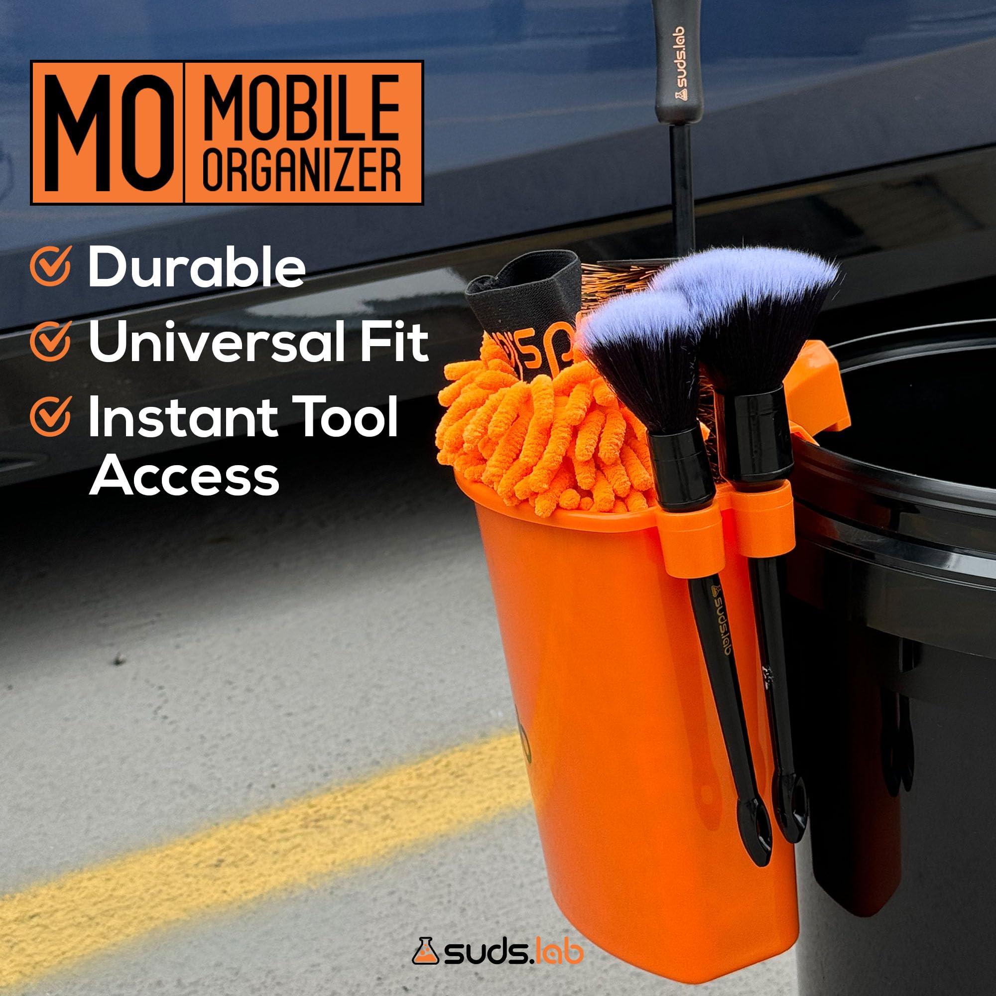 Suds Lab - Organizador de cubo de lavado de coche, organizador de limpieza de detalles y accesorio organizador colgante multiusos para el hogar, jardín, camping, herramientas de pesca, ajuste