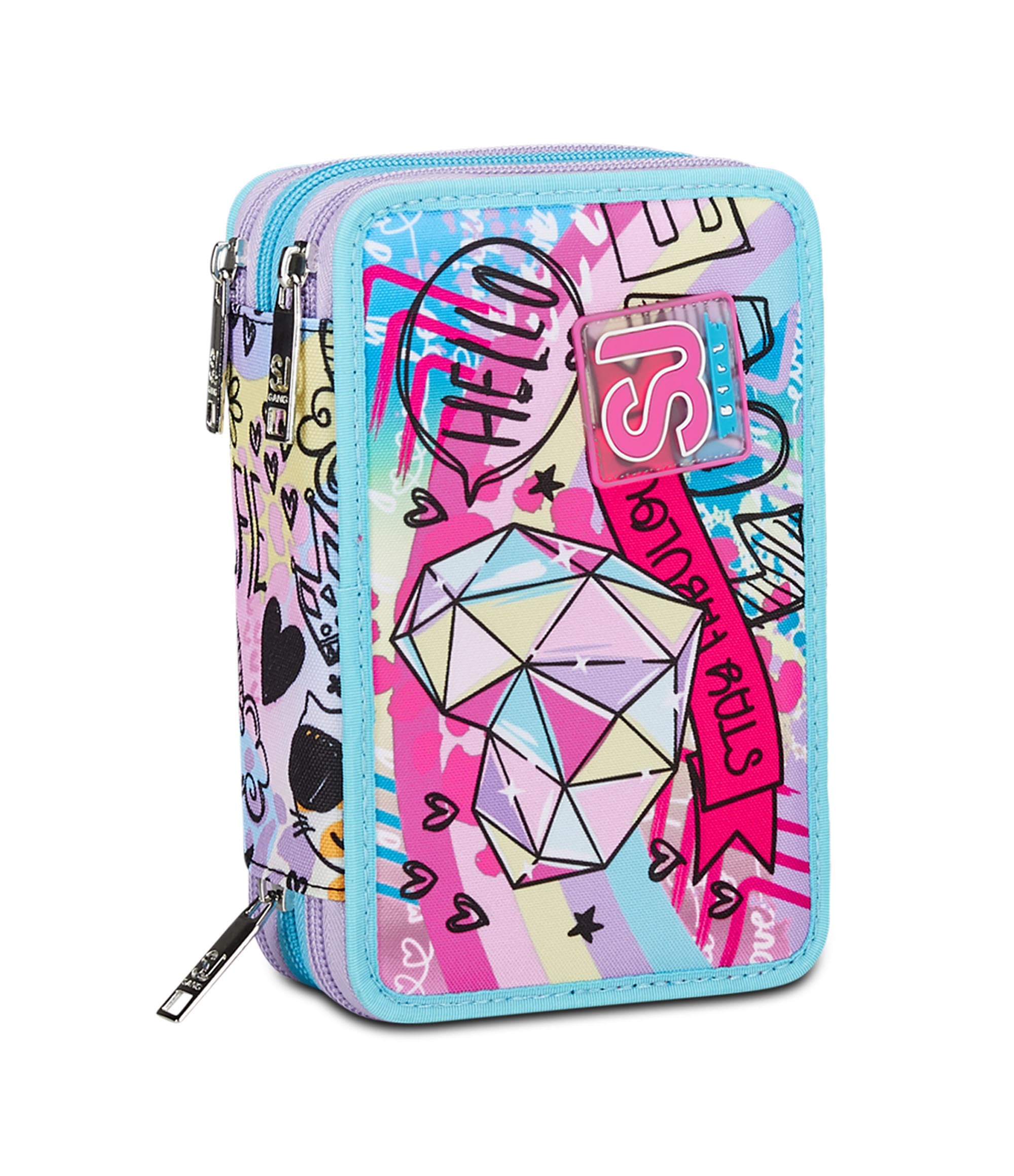 Astuccio Scuola SJ Gang 3 Scomparti Rosa Con 45 Accessori - Portapenne Completo Per Bambine - Foto 14