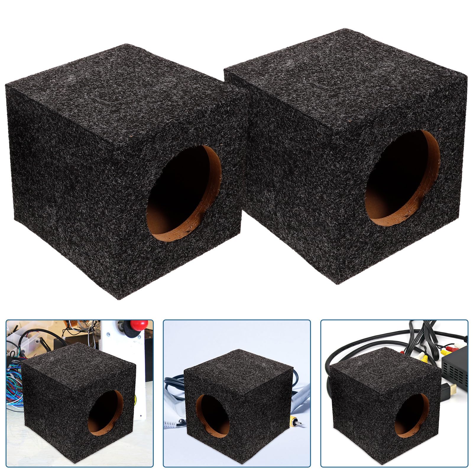 FRCOLOR Box per Subwoofer in Legno Nero Rivestito in Spugna, Prestazioni Audio Ottimali e Stabilità per Impianto Audio Auto, 1 Paio per Appassionati e Tecnici