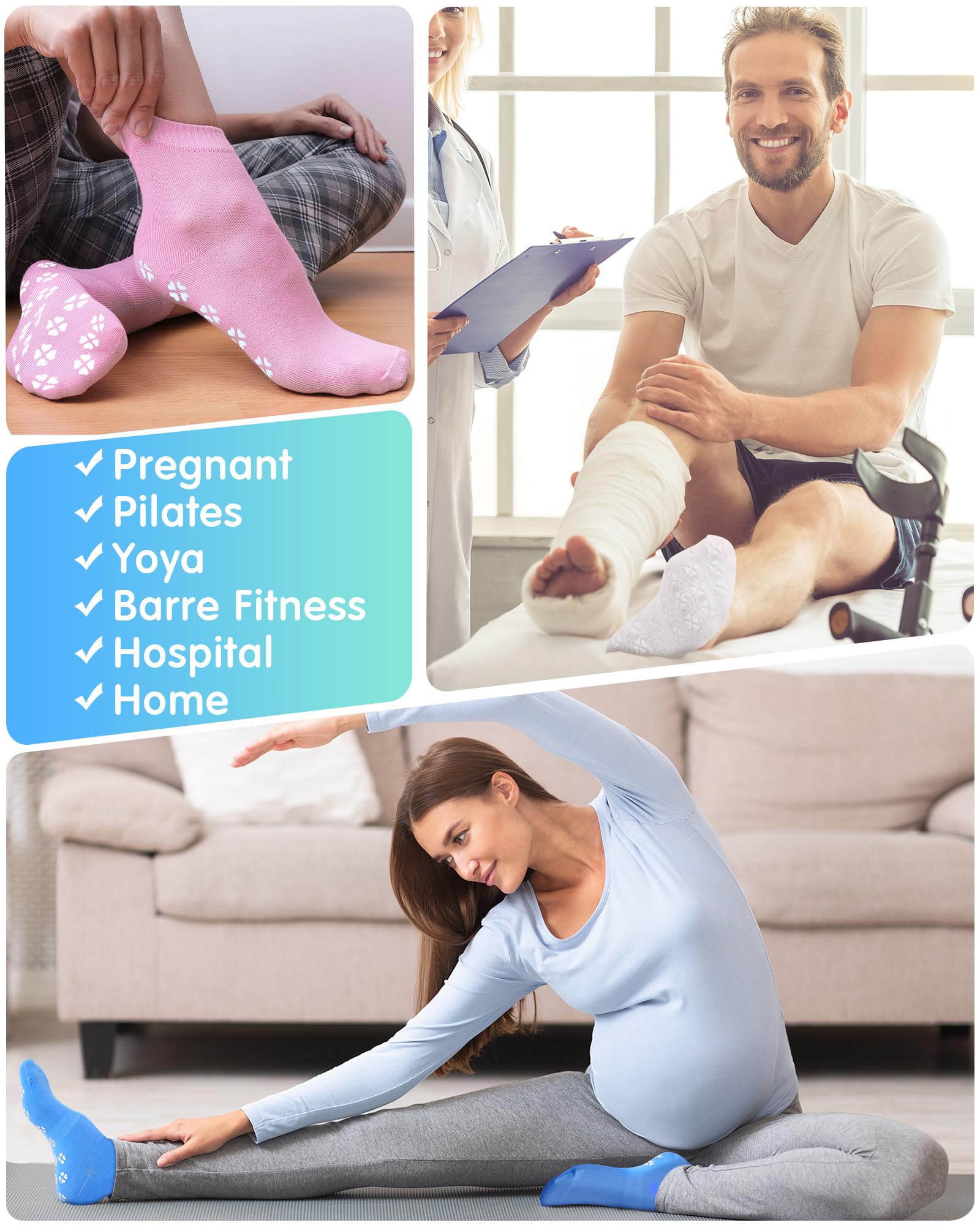 Vicenpal 45 paia di calzini antiscivolo calzini antiscivolo calzini da yoga da donna e uomo calzini a pantofola con pinze a prova di piede, calzini antiscivolo per ospedale Barre Pilates, 15 colori,