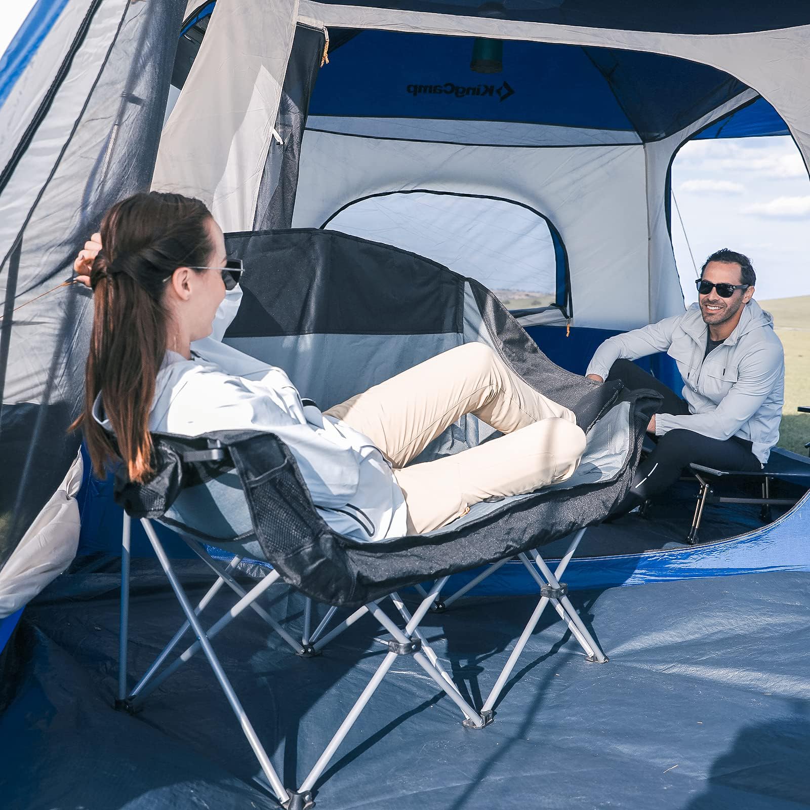 Doppelter Campingstuhl übergroßer gepolsterter Zweisitzer mit Getränkehalter tragbare Klappcouch für 2 Personen für den Außenbereich Camping