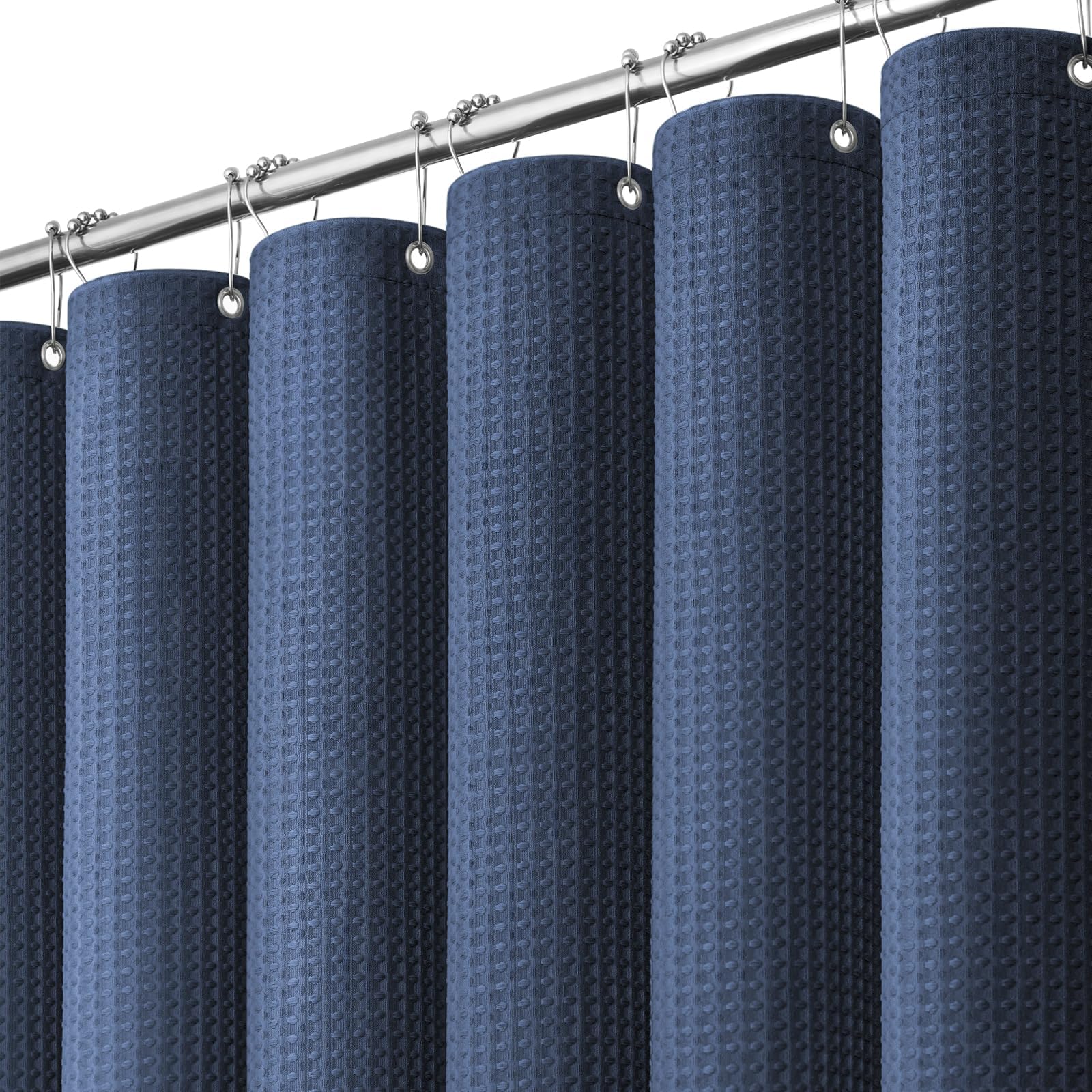 Dynamene Thick Fabric Shower Curtains for Bathroom - Waffle Weave Heavy Duty, 256GSM Hotel Spa Luxury Weighted Polyester Cloth Bath Curtain Set with 12 Plastic Hooks,72x72, Navy Blue